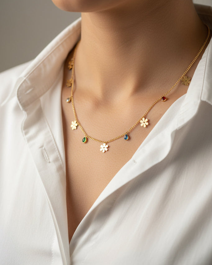 Floral Charm Gold-Plated Dainty Necklace