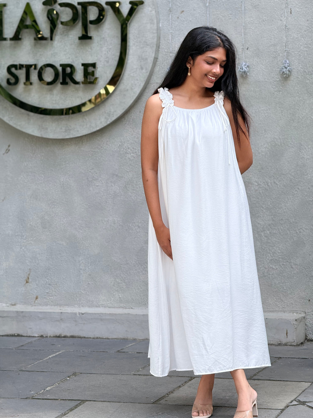 AURA Ruffled Tie-Up Maxi Dress - Crisp White