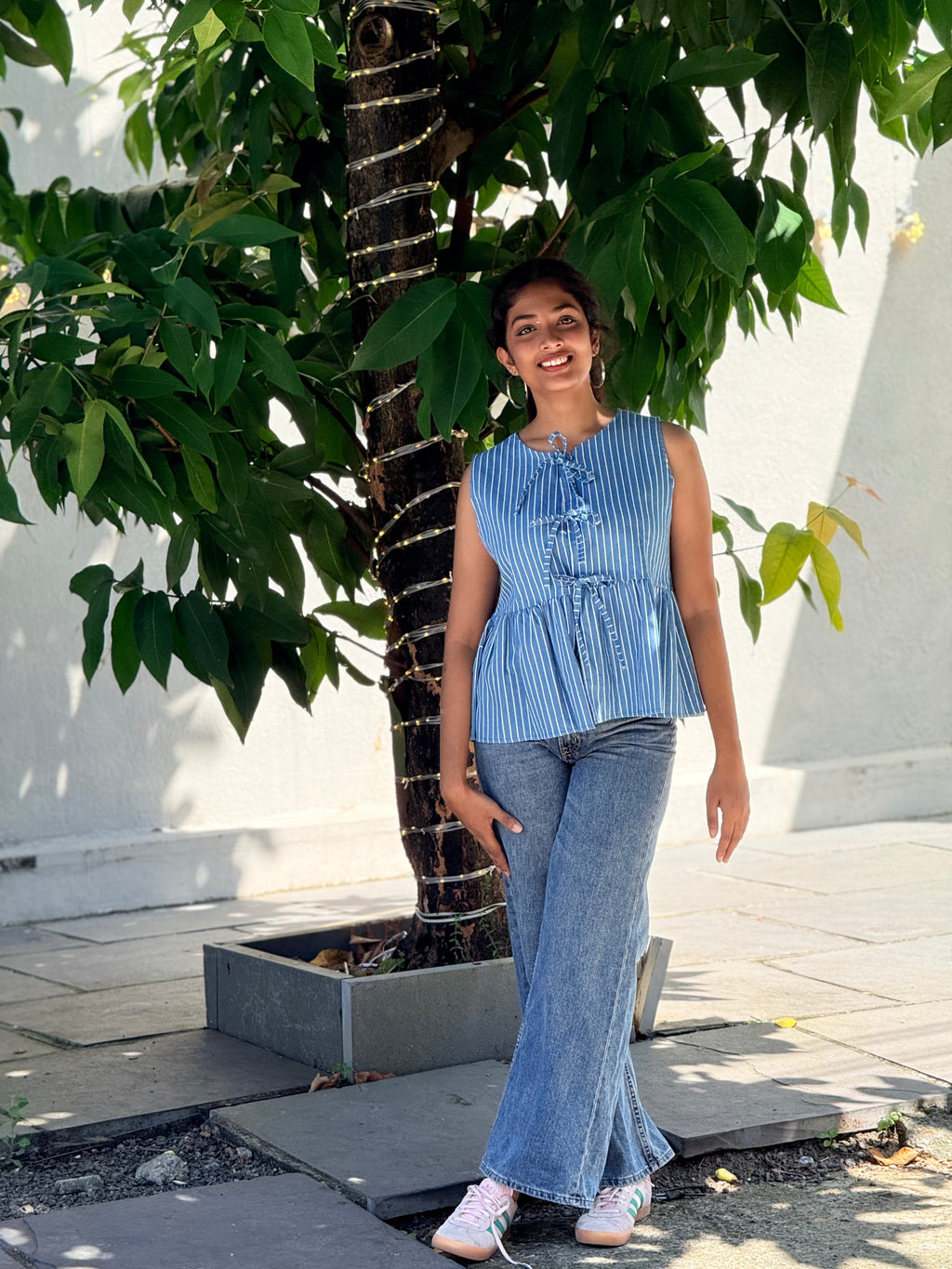 The Riviera Stripe Tie-Front Peplum Top