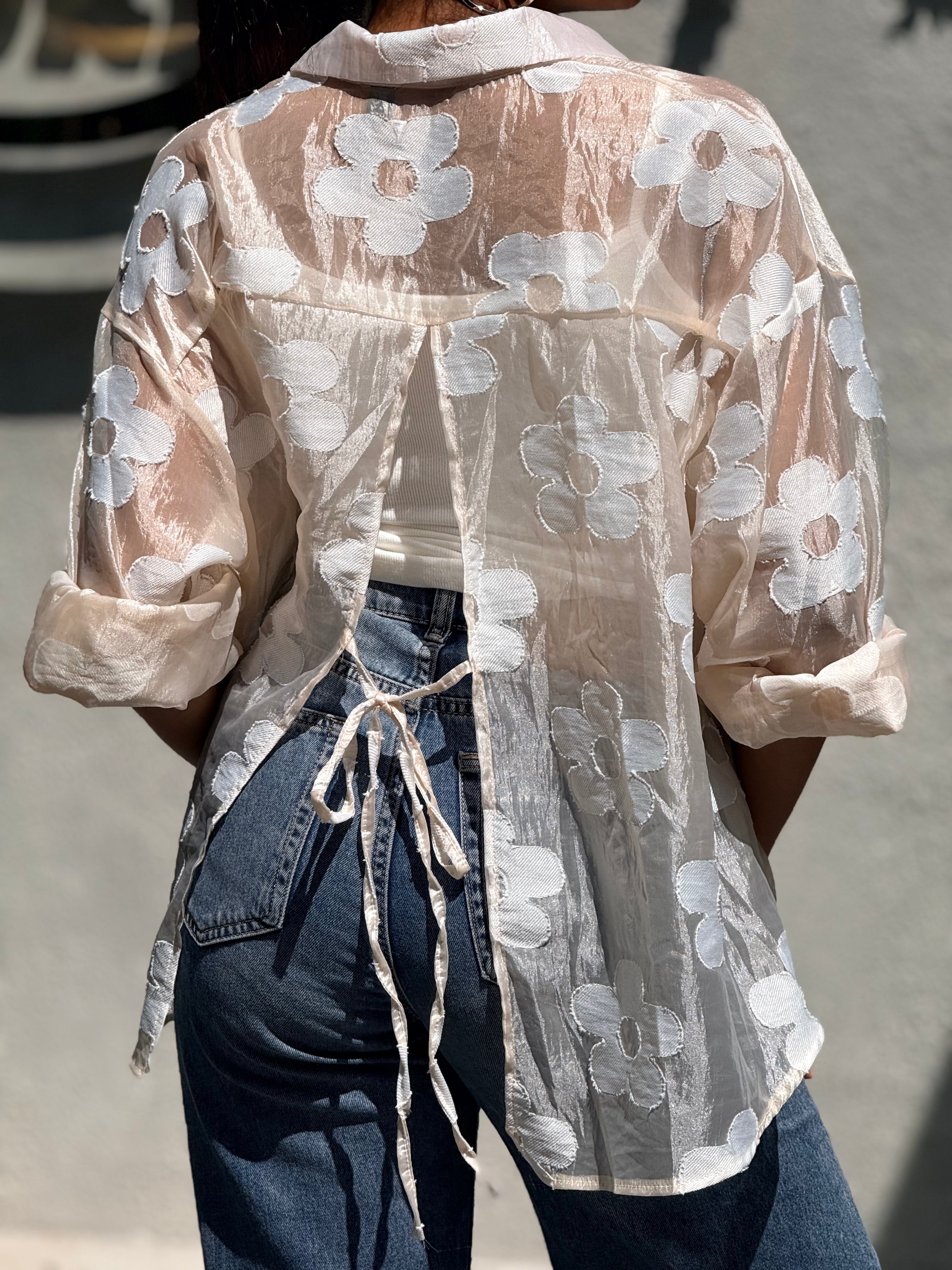 Sheer Floral Button-Down shirt