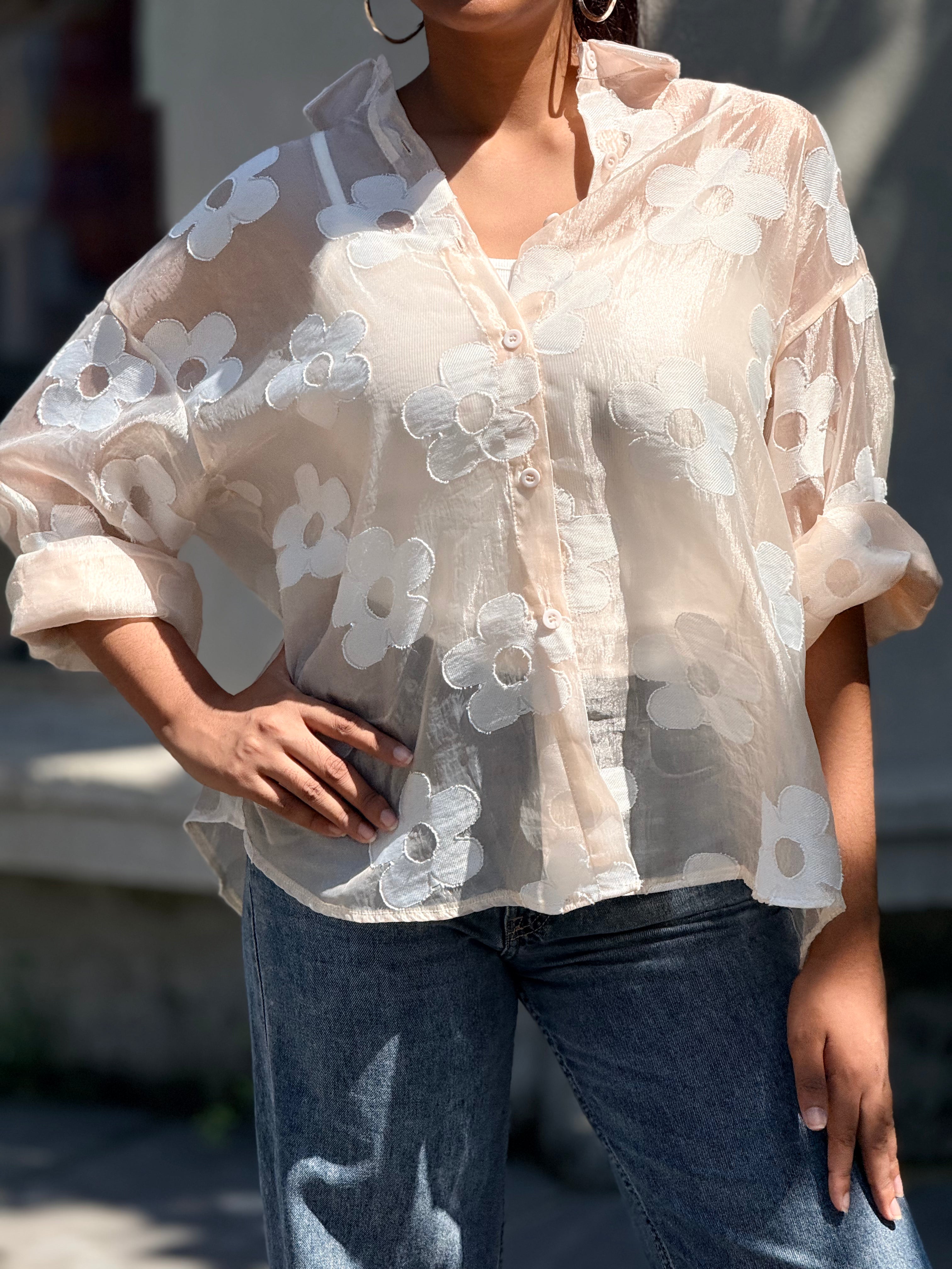 Sheer Floral Button-Down shirt
