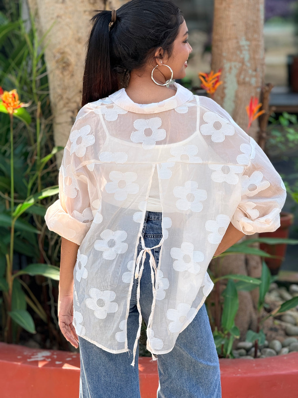 Sheer Floral Button-Down shirt