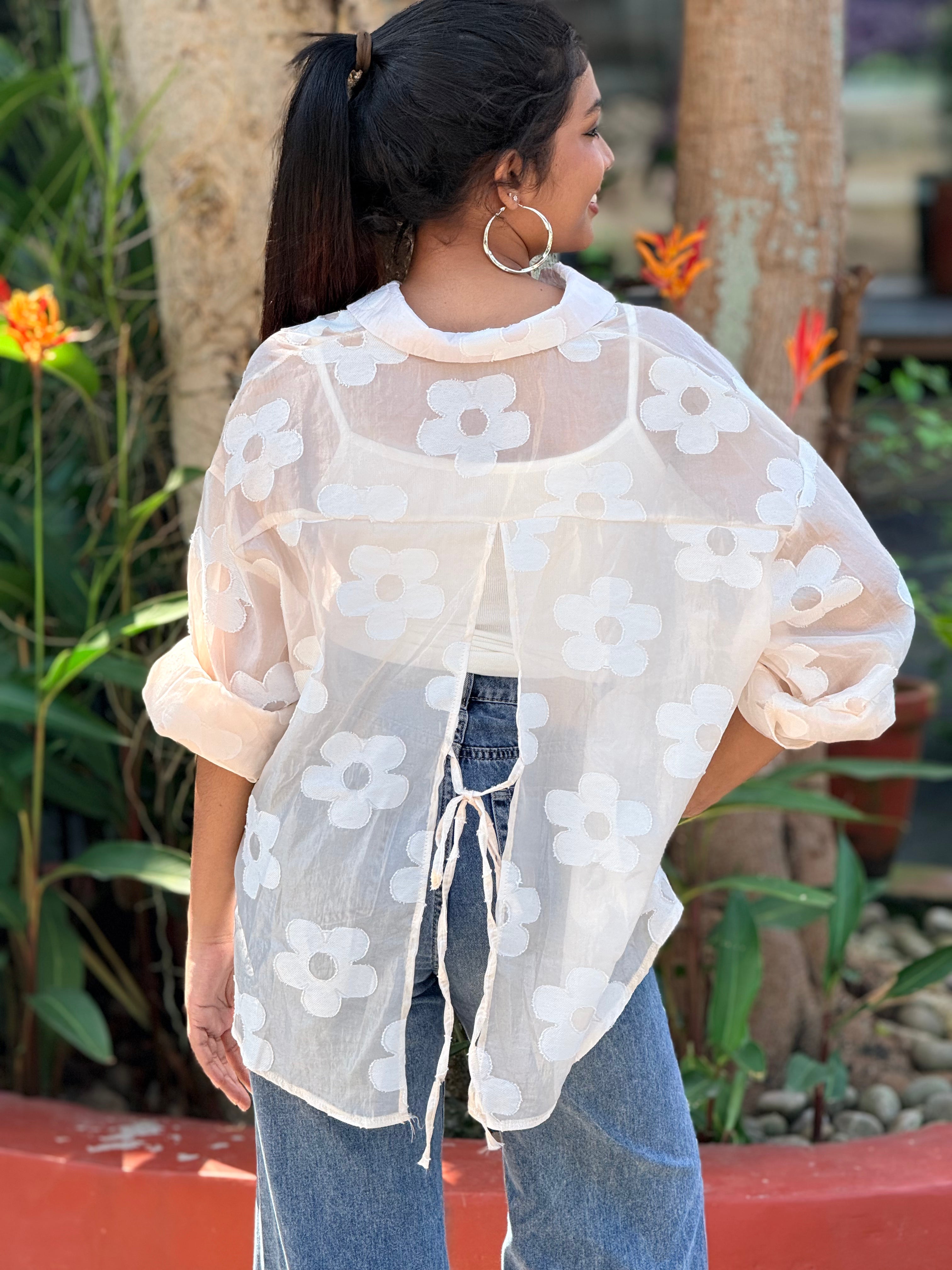 Sheer Floral Button-Down shirt