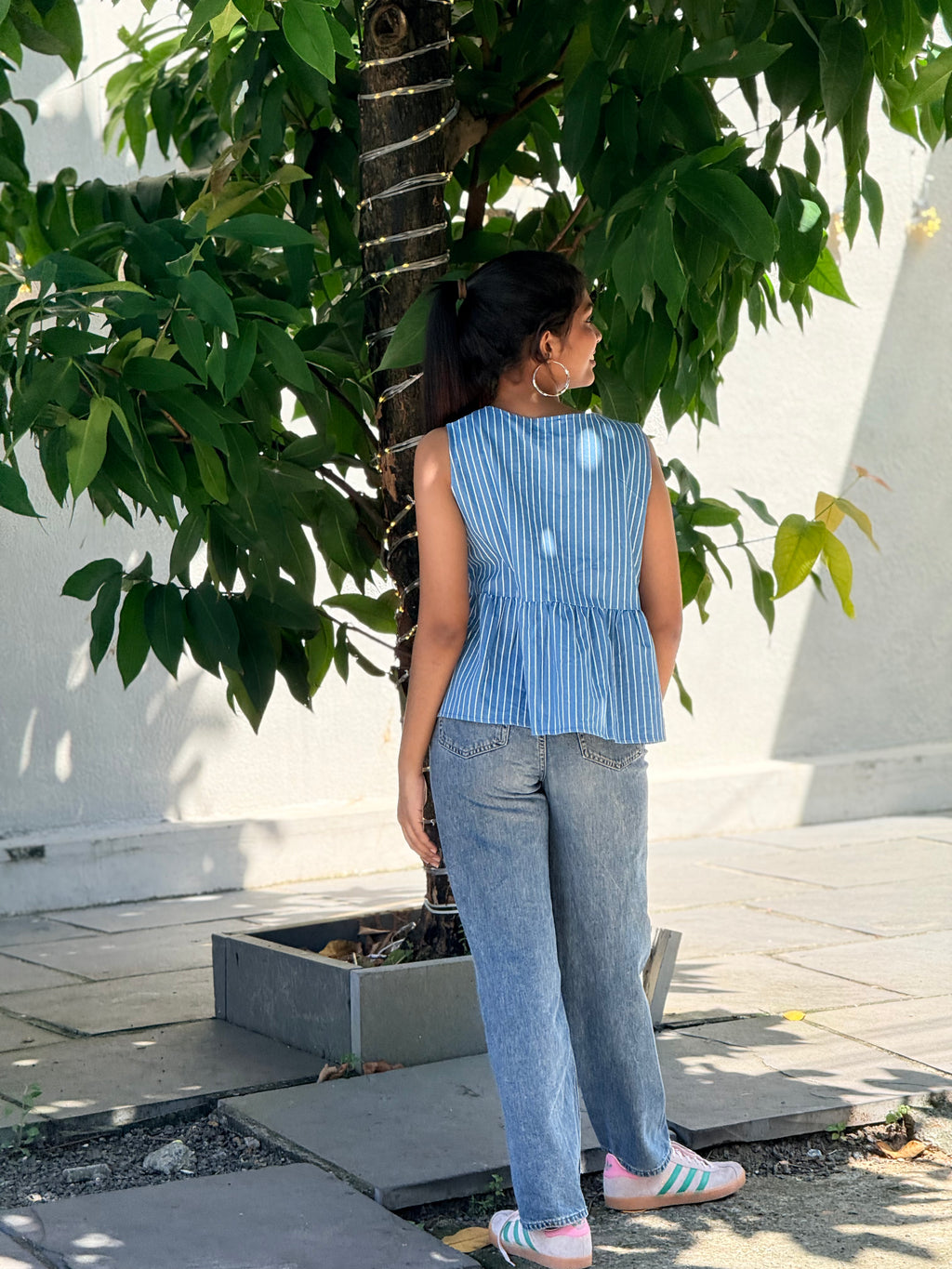 The Riviera Stripe Tie-Front Peplum Top