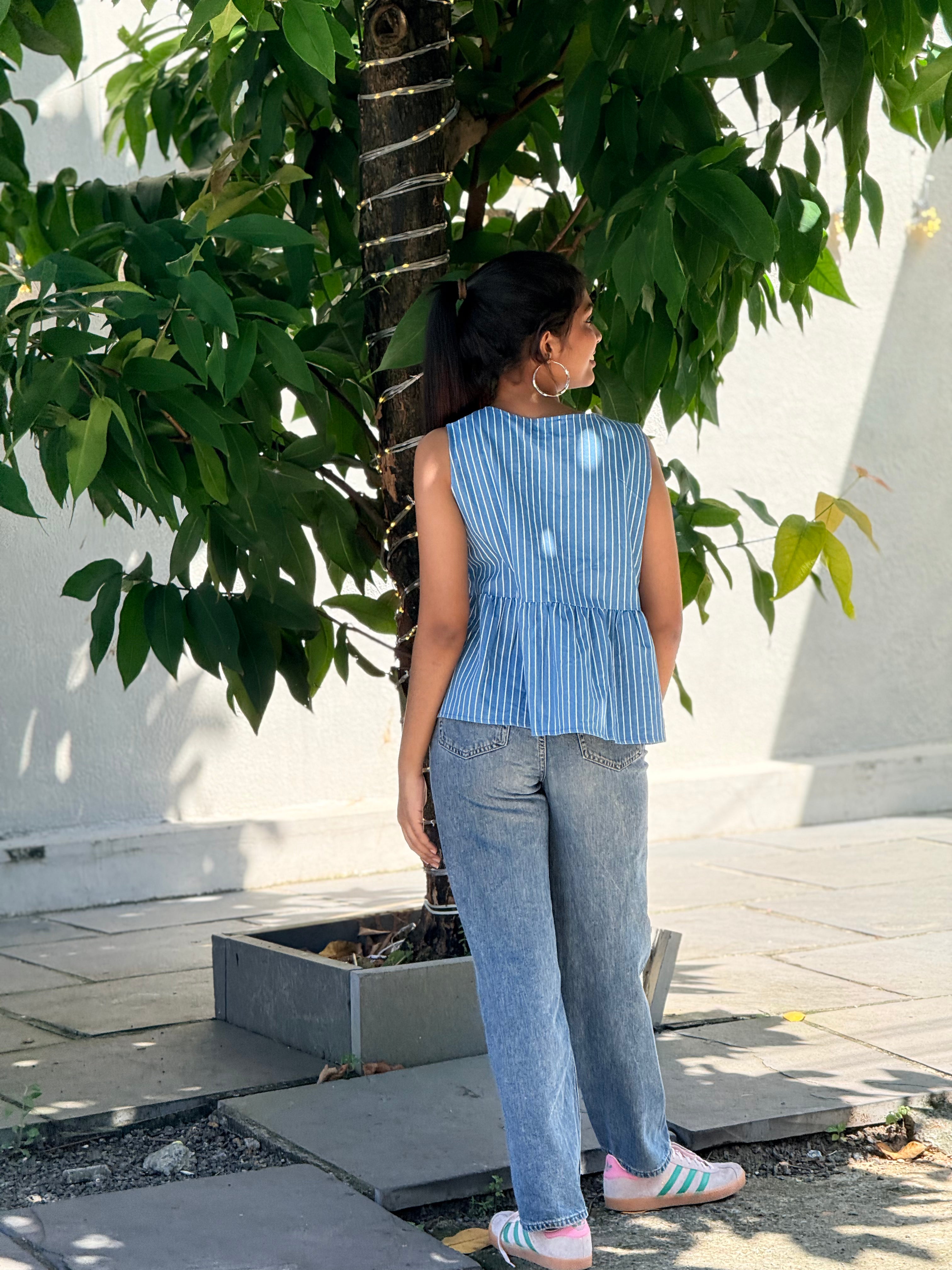 The Riviera Stripe Tie-Front Peplum Top