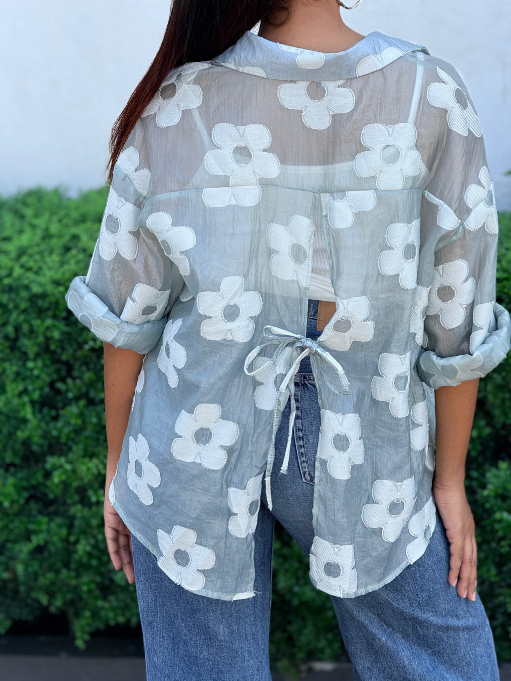 Mist Blue Floral Appliqué shirt