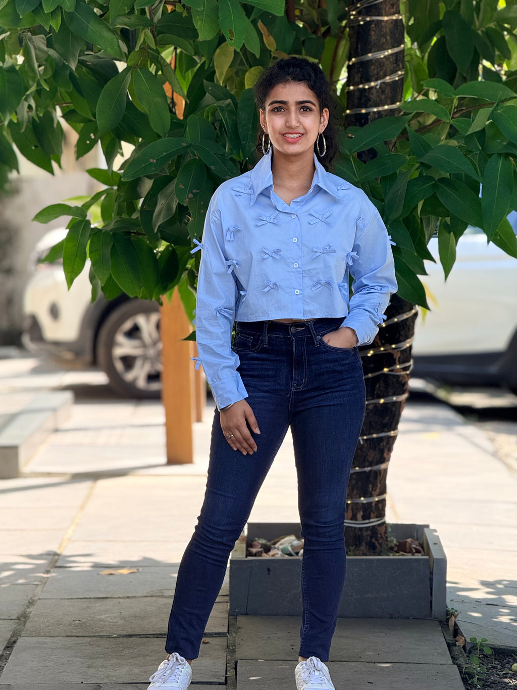 The Ribbon-Adorned  Cropped Shirt