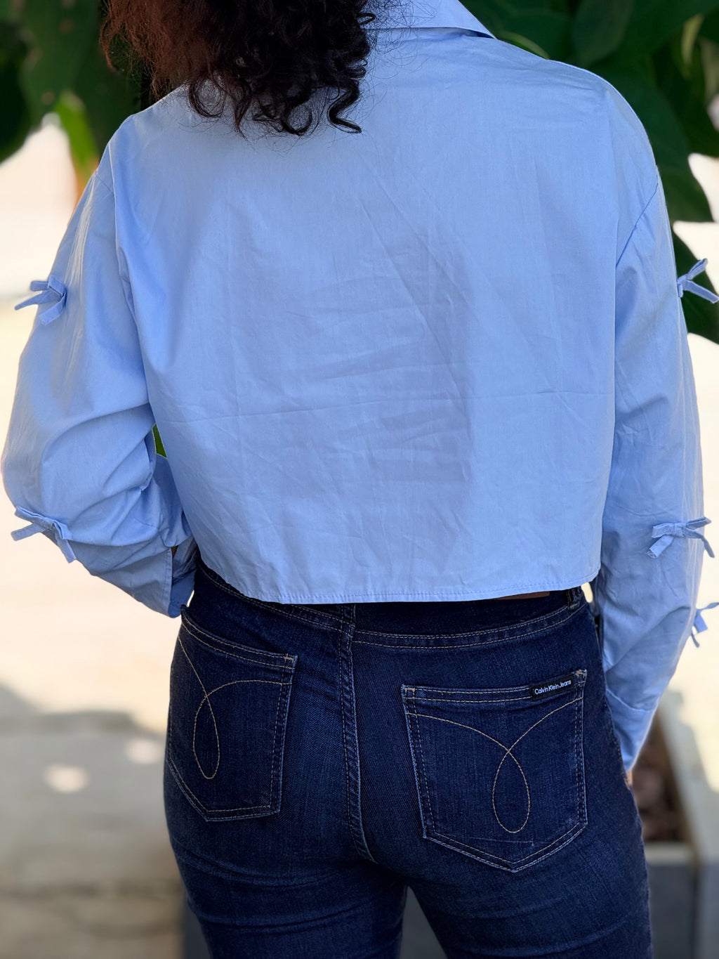 The Ribbon-Adorned  Cropped Shirt