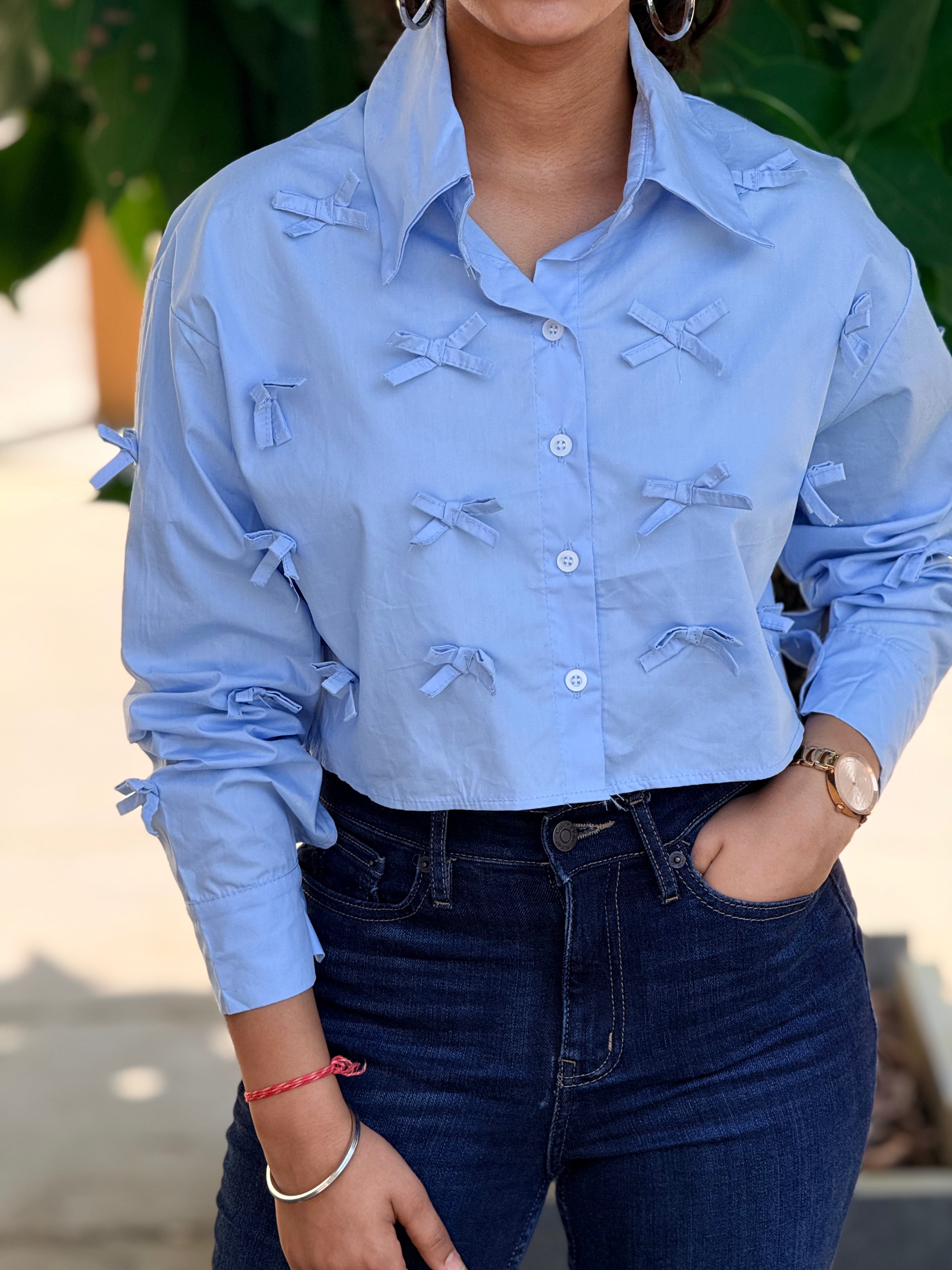 The Ribbon-Adorned  Cropped Shirt