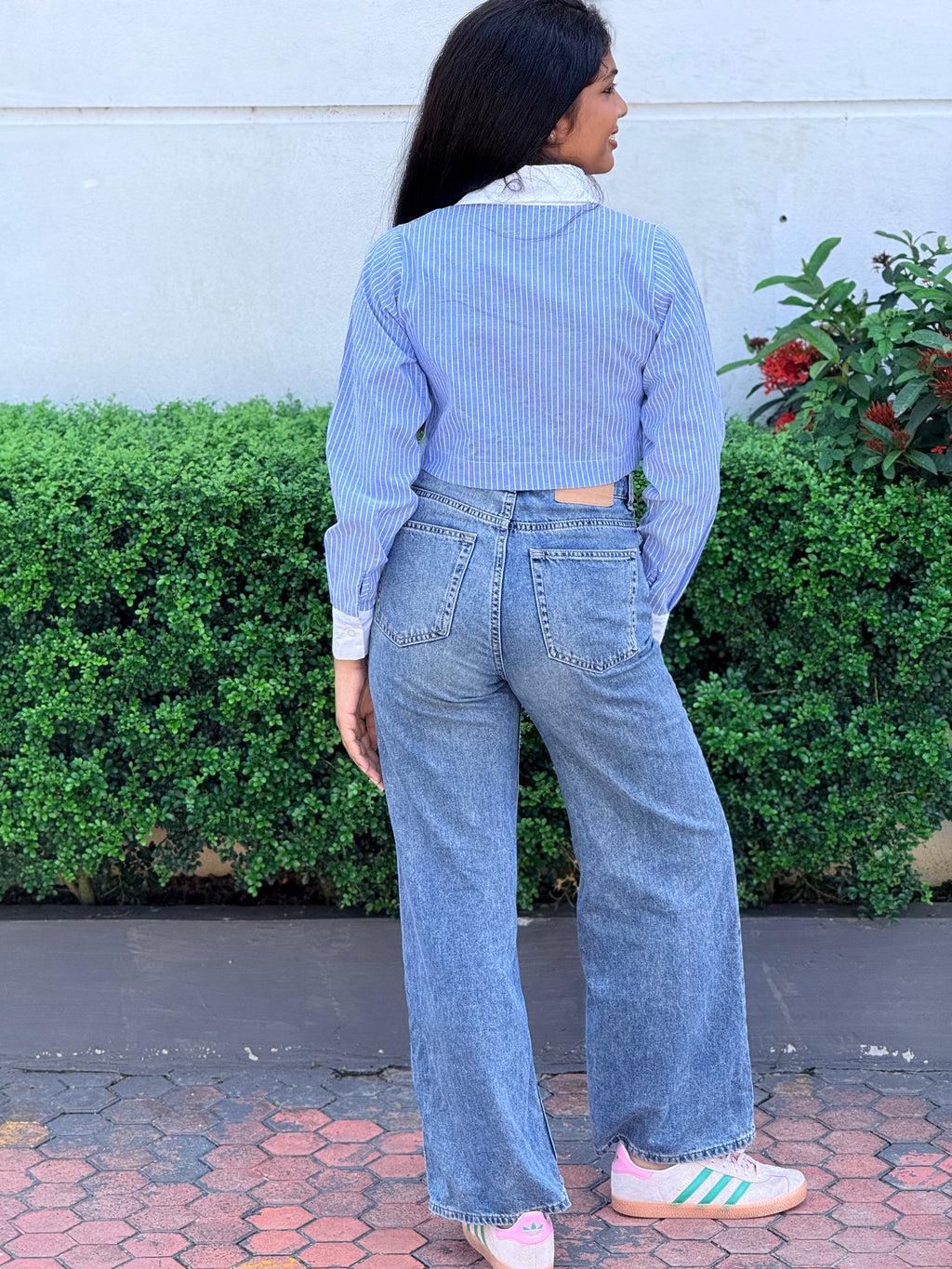 The Azure Pinstripe Cropped Button-Up Shirt