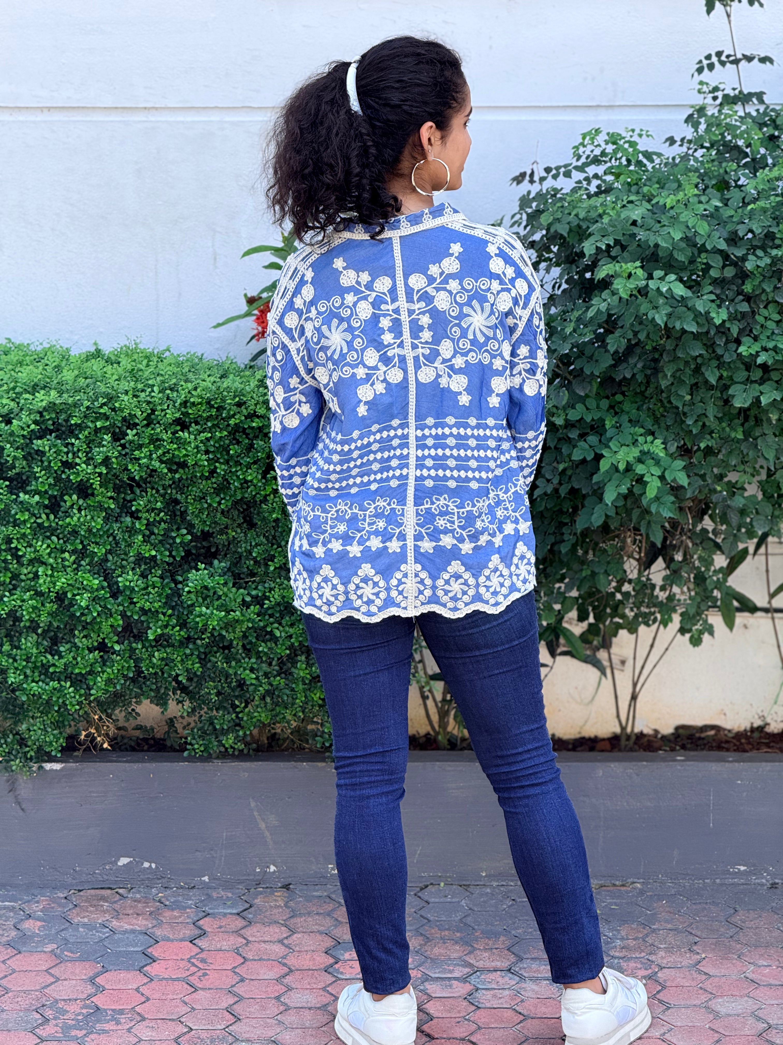 The Capri Hand-Embroidered Azure Shirt