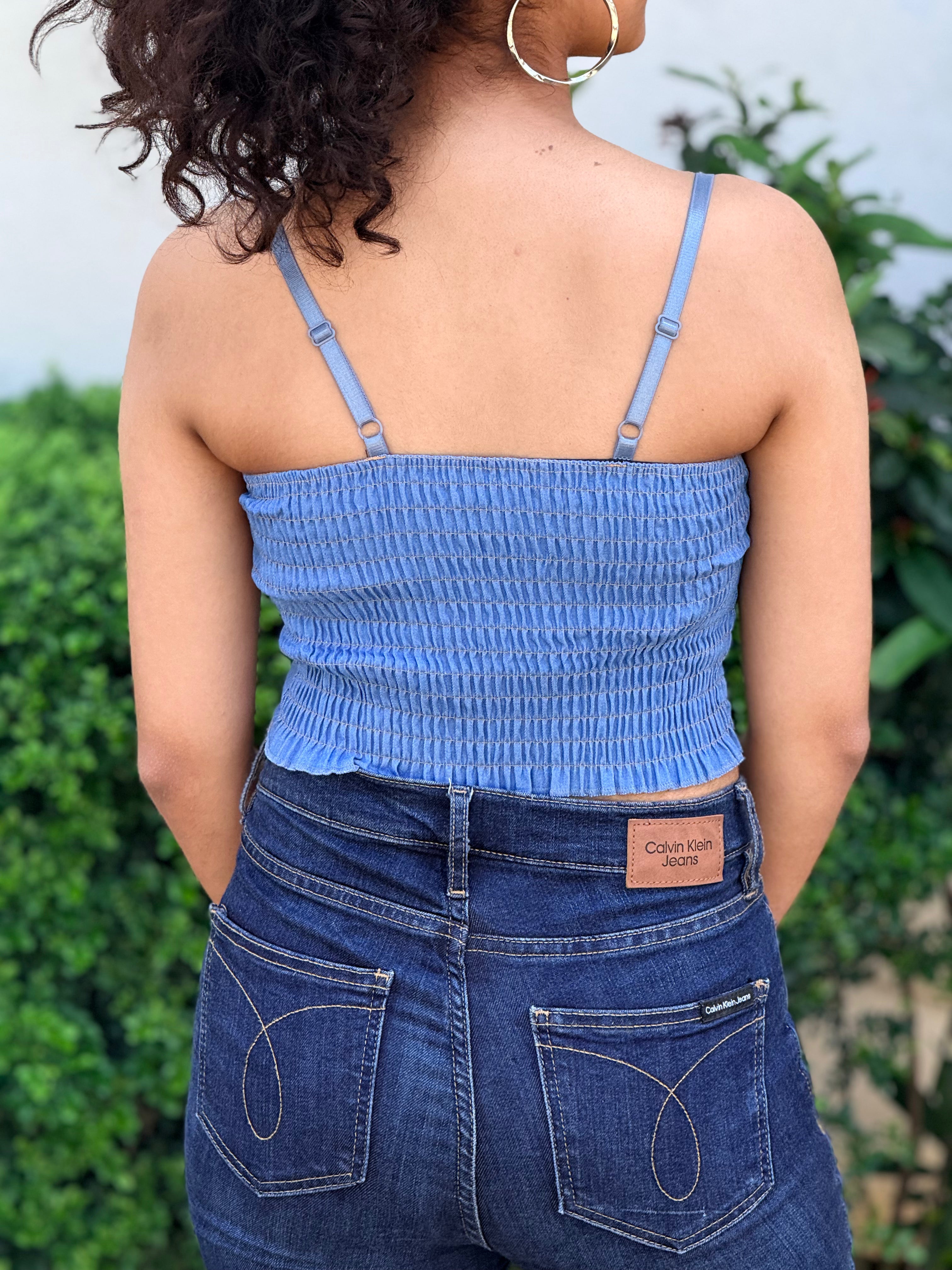 Lace-Up Denim Corset Tank Top