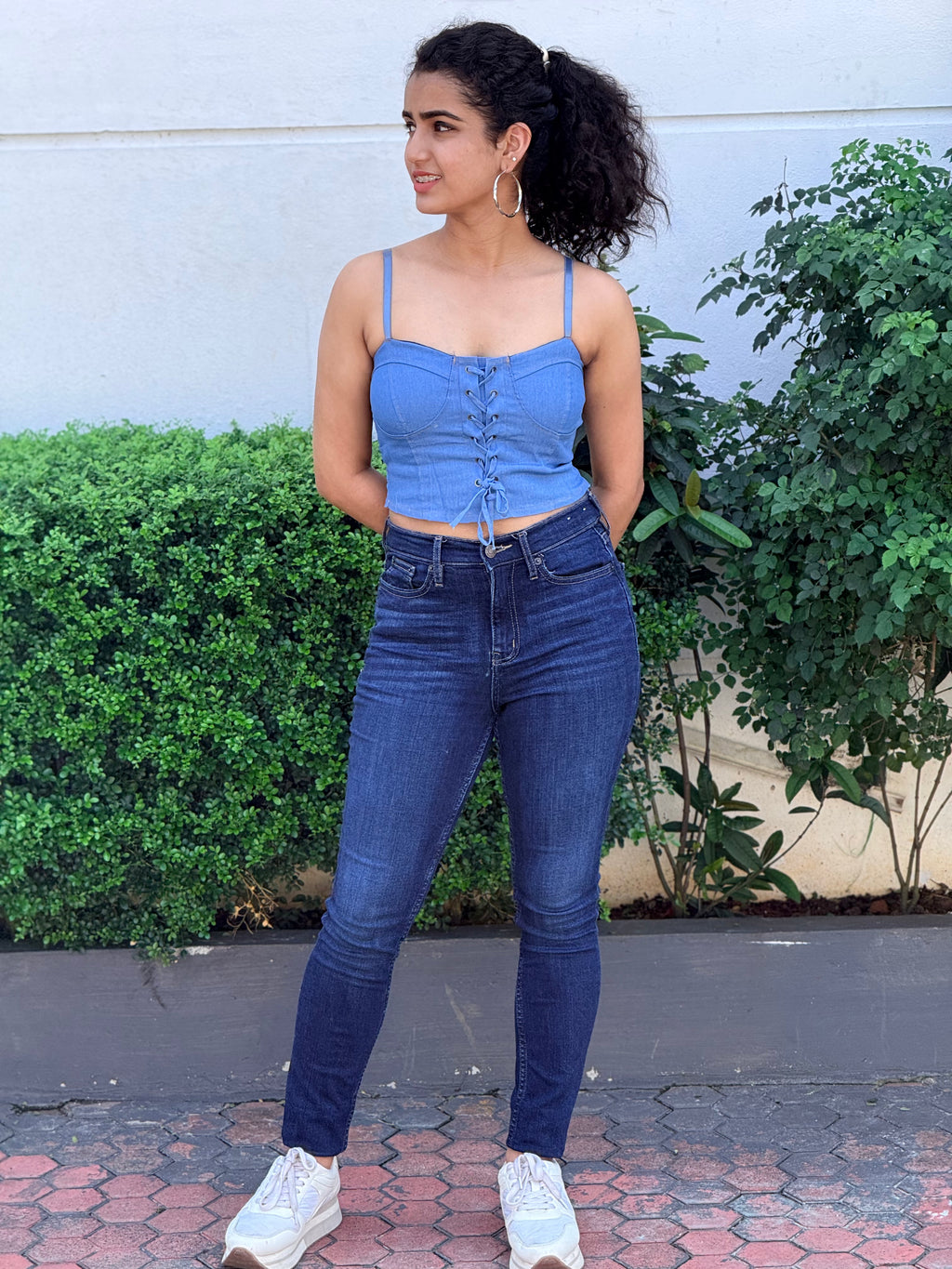 Lace-Up Denim Corset Tank Top