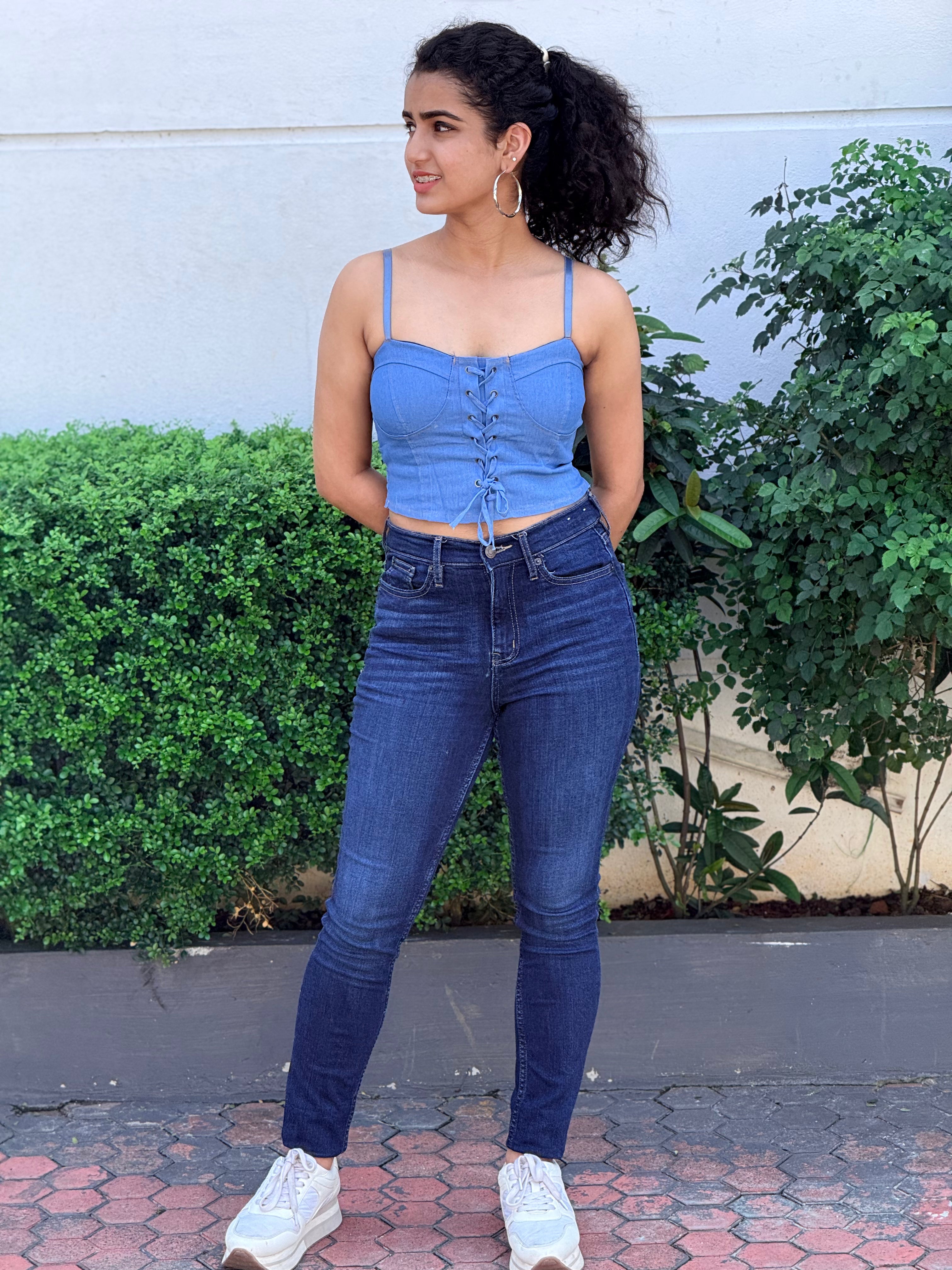 Lace-Up Denim Corset Tank Top