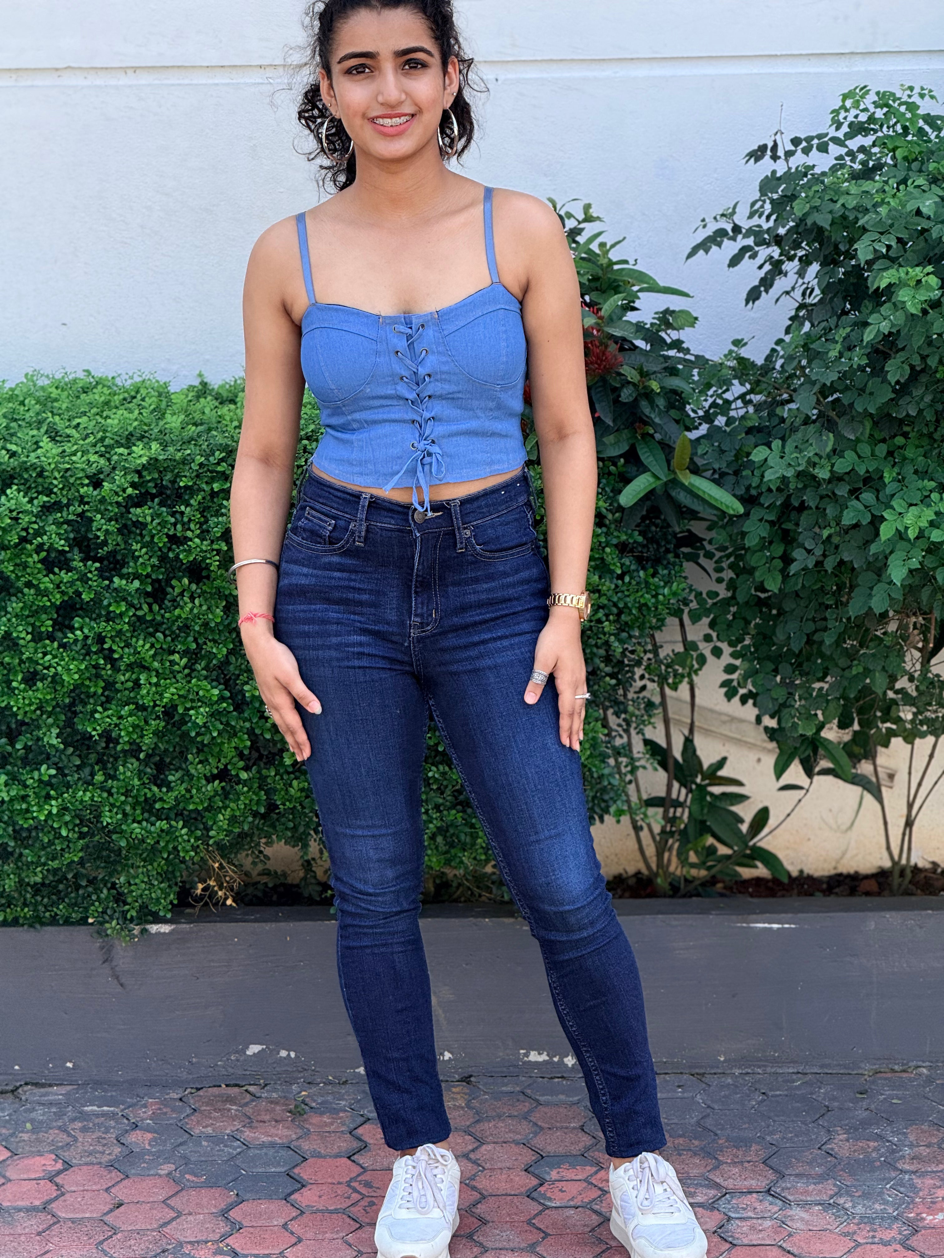 Lace-Up Denim Corset Tank Top