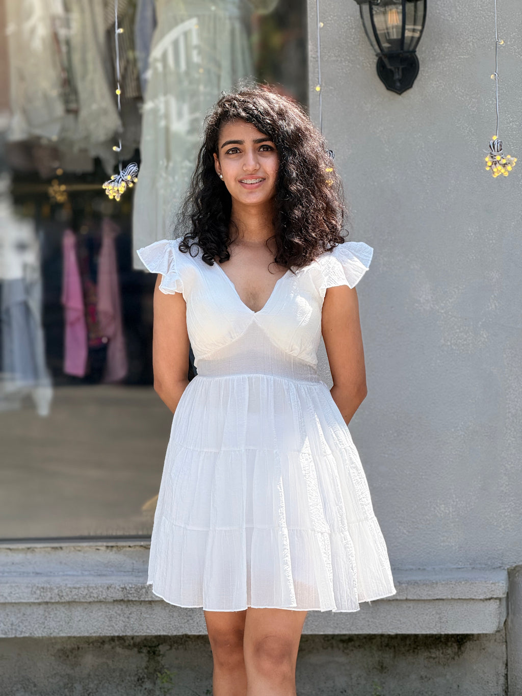 Ethereal Ruffle-Sleeve Tiered Mini Dress