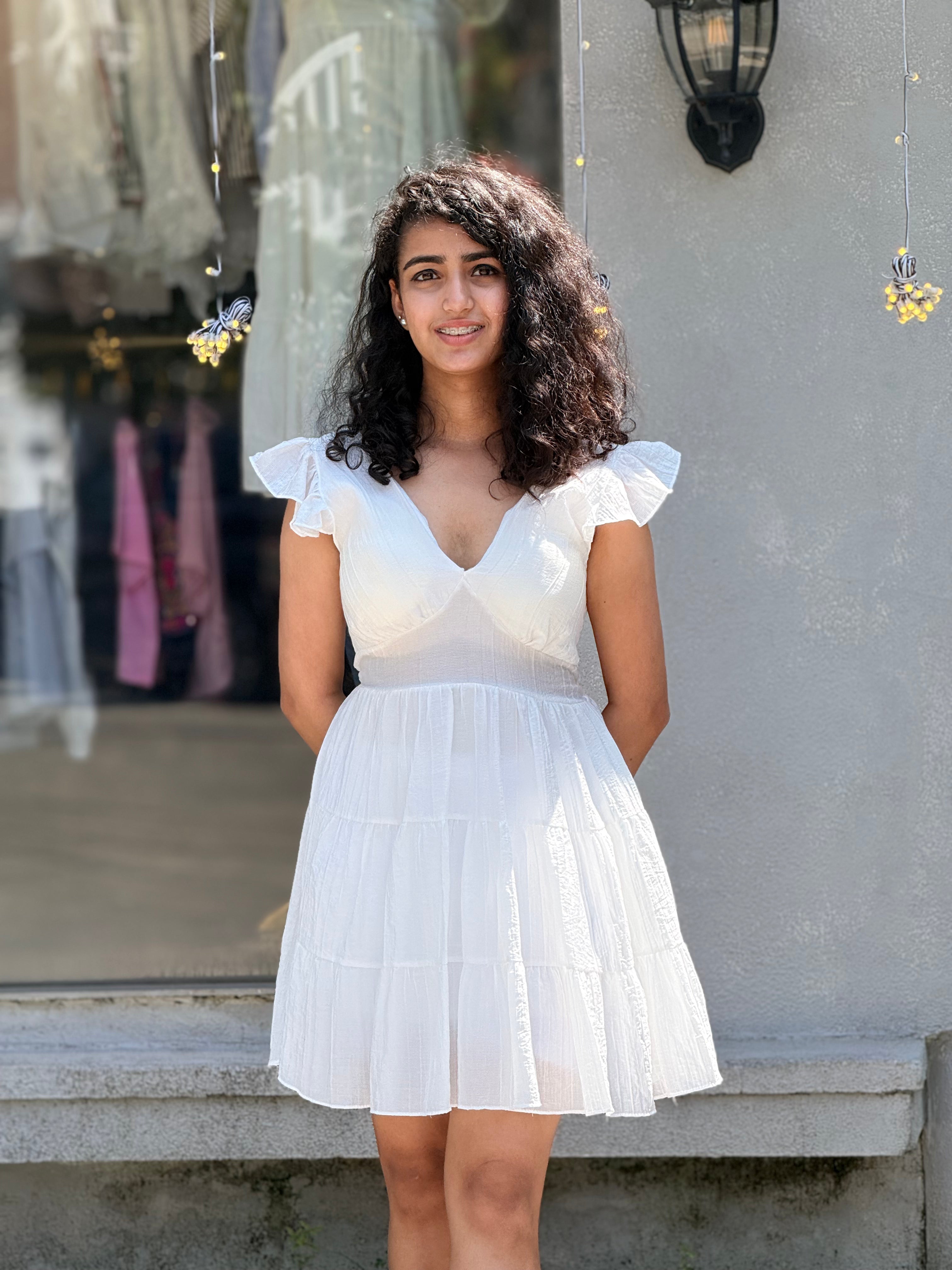 Ethereal Ruffle-Sleeve Tiered Mini Dress