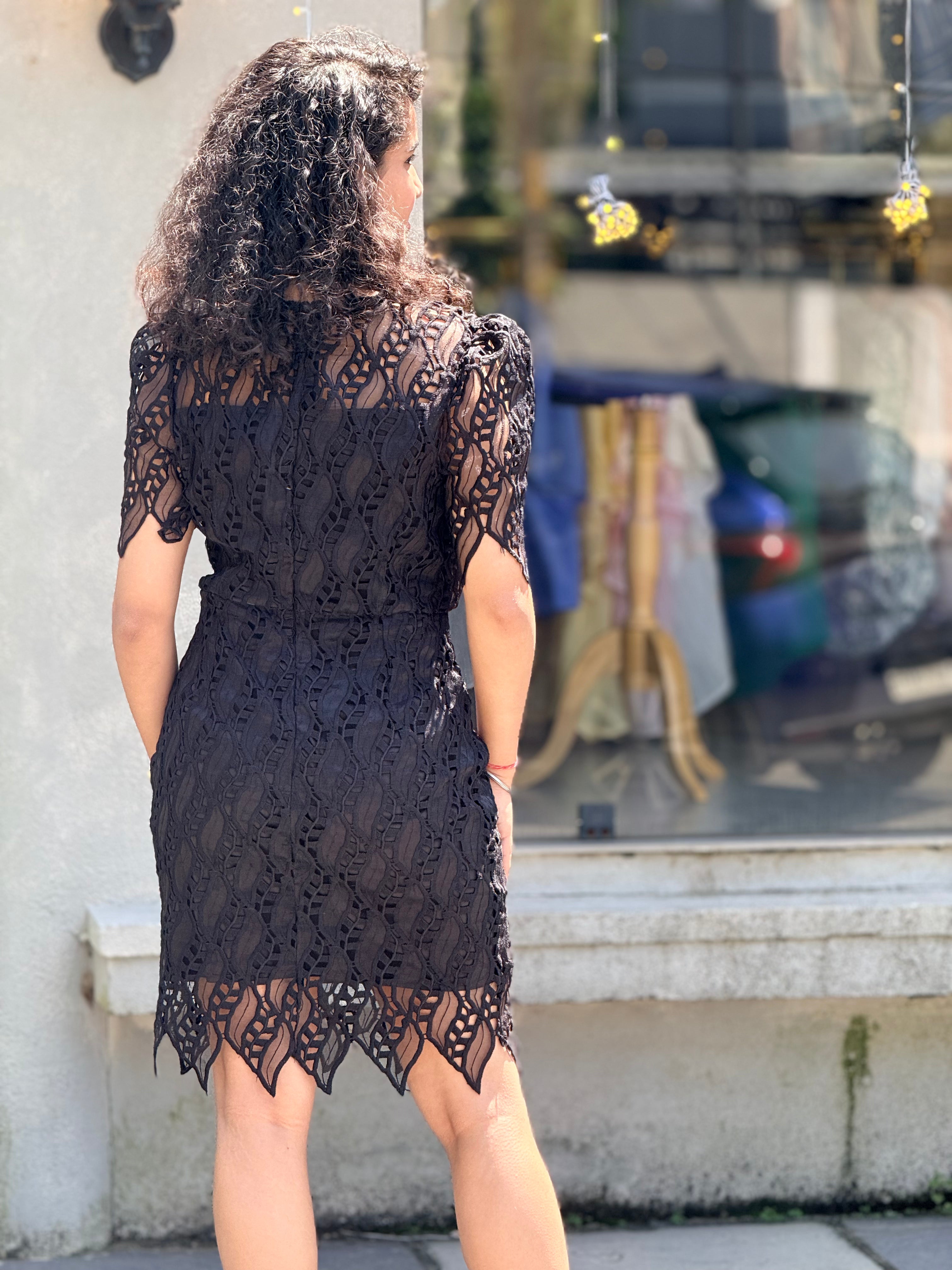 Sultry Black Eyelash Lace Cocktail Mini Dress