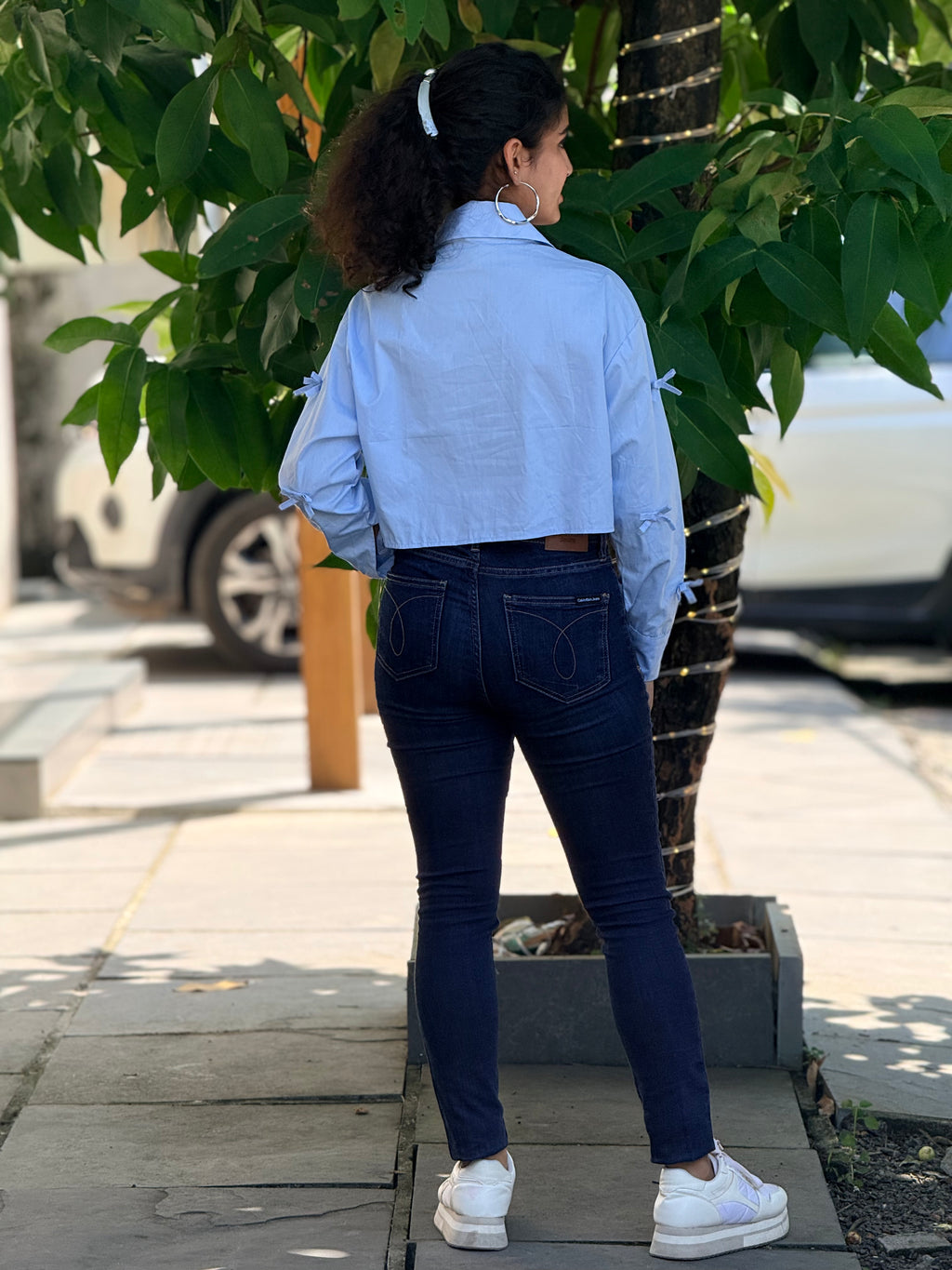 The Ribbon-Adorned  Cropped Shirt