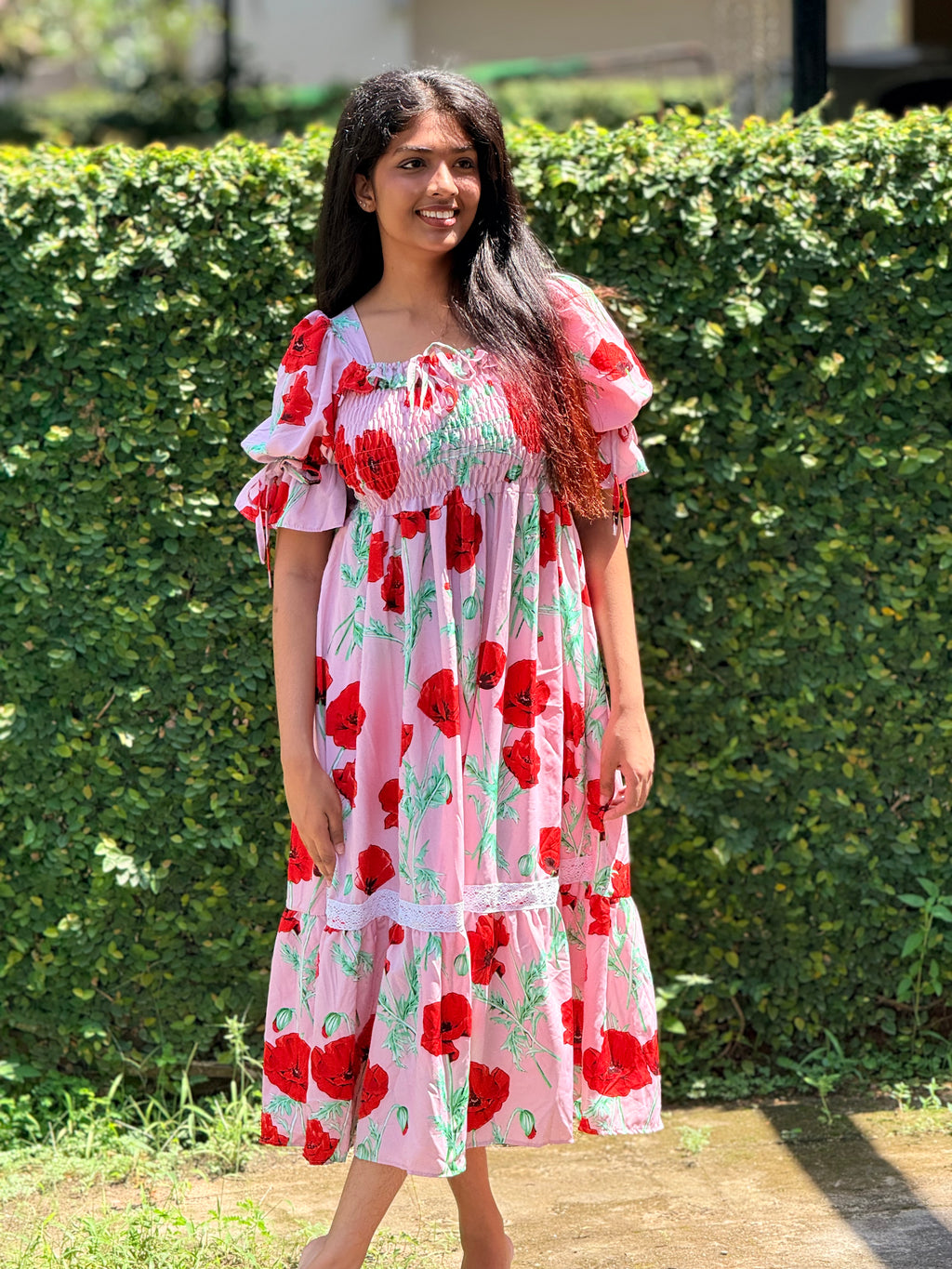 Poppy Dream Smocked Midi Dress