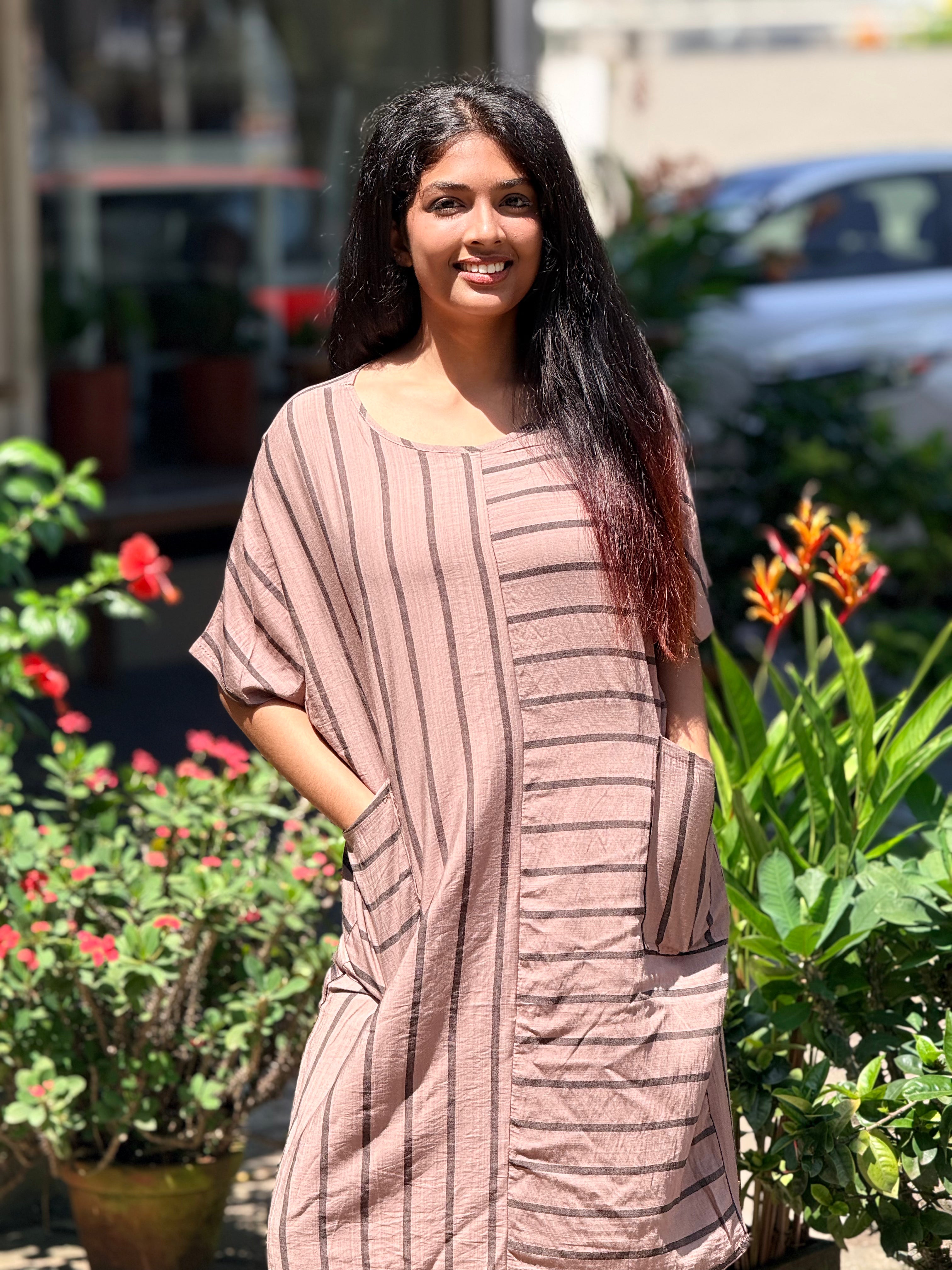 Striped Slouchy Pocket Tunic Dress