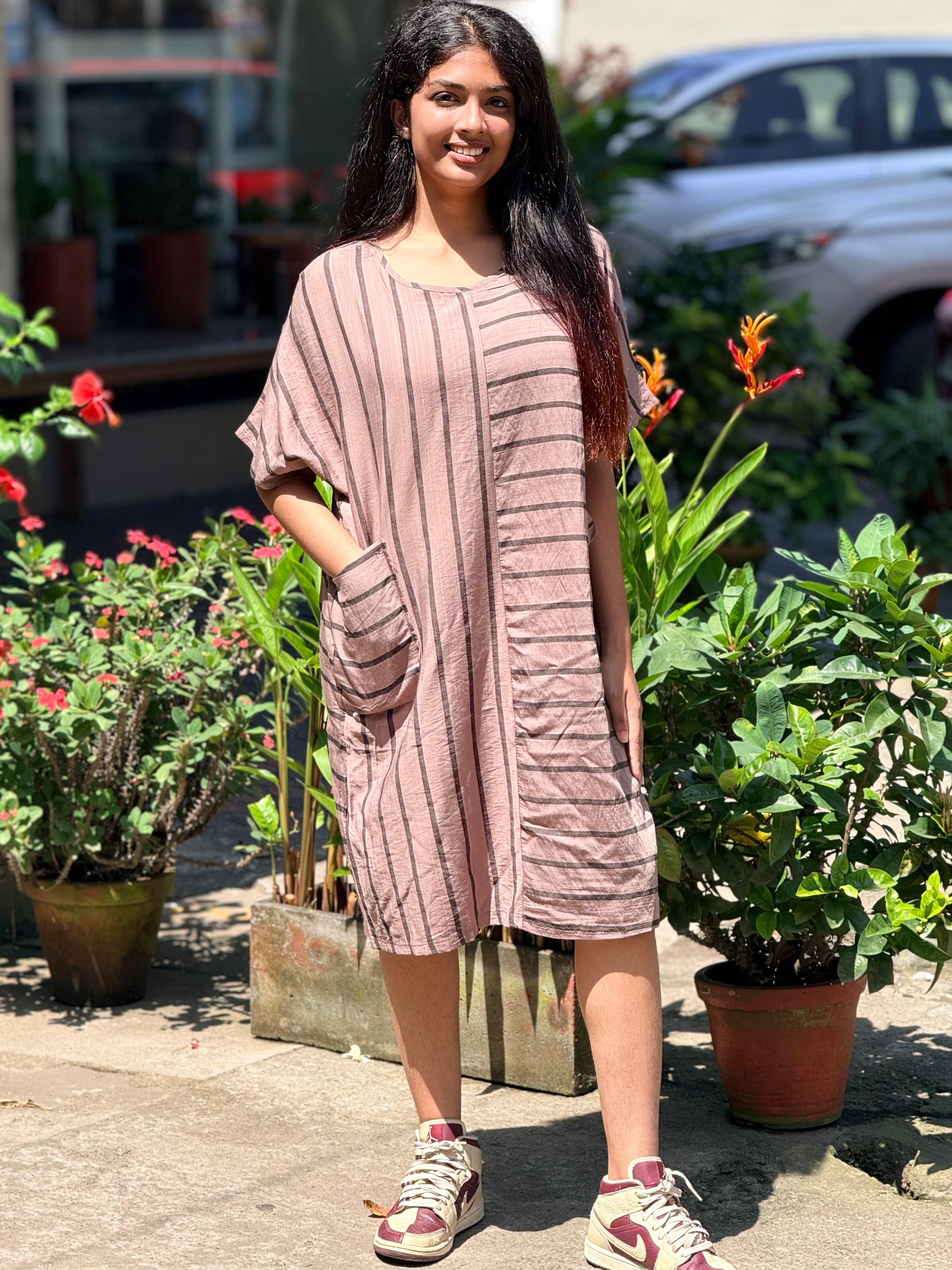 Striped Slouchy Pocket Tunic Dress