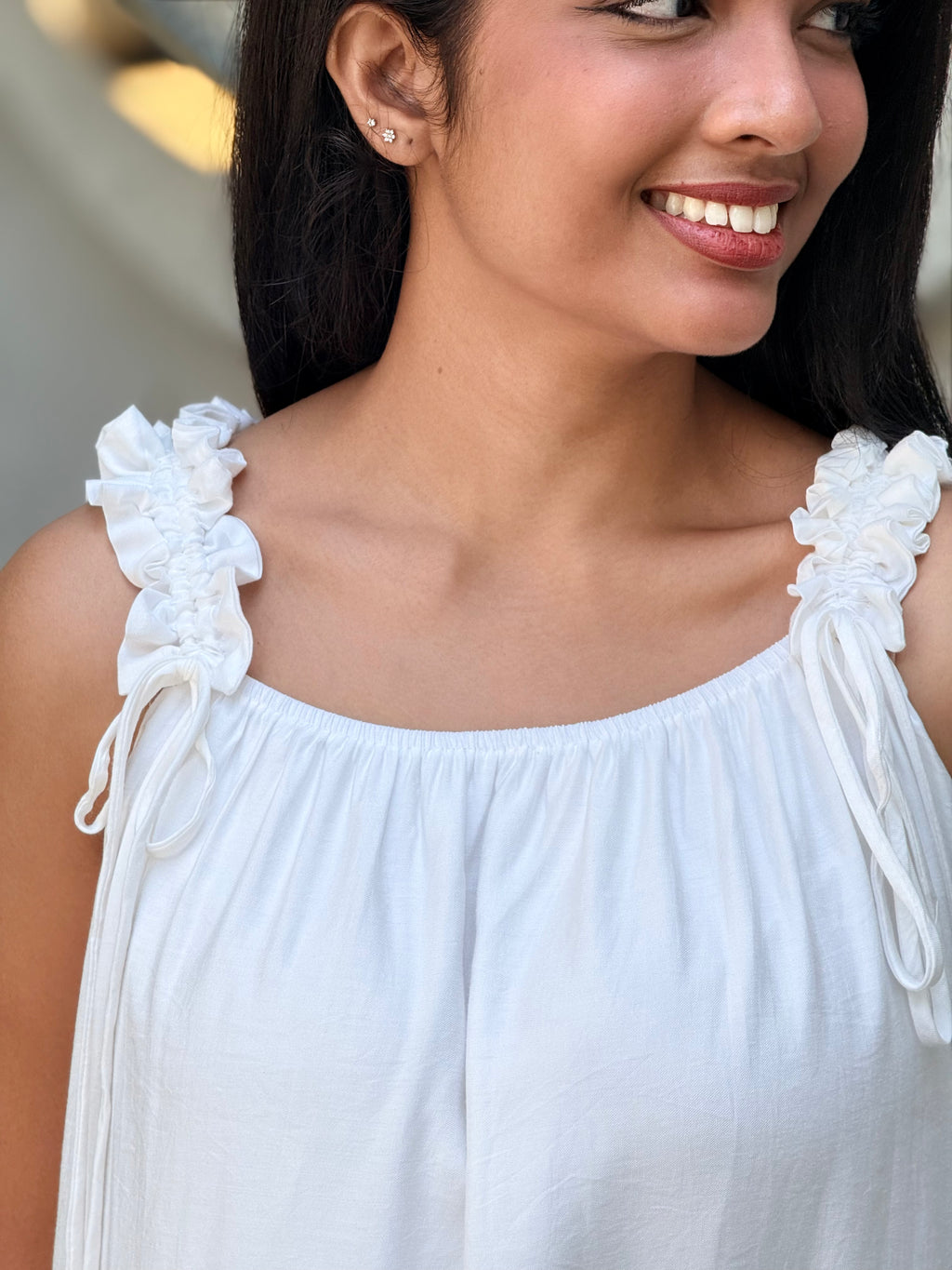 AURA Ruffled Tie-Up Maxi Dress - Crisp White