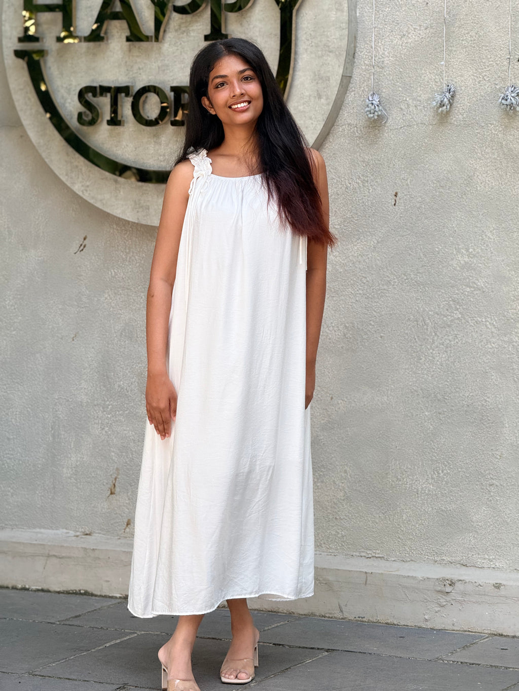 AURA Ruffled Tie-Up Maxi Dress - Crisp White