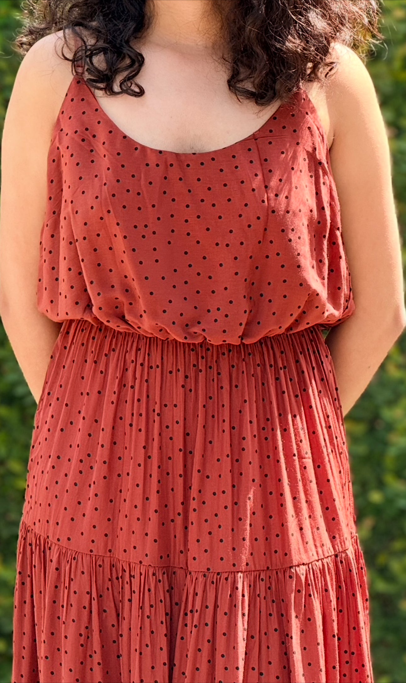 Rust Polka Dot Flaired Maxi Dress