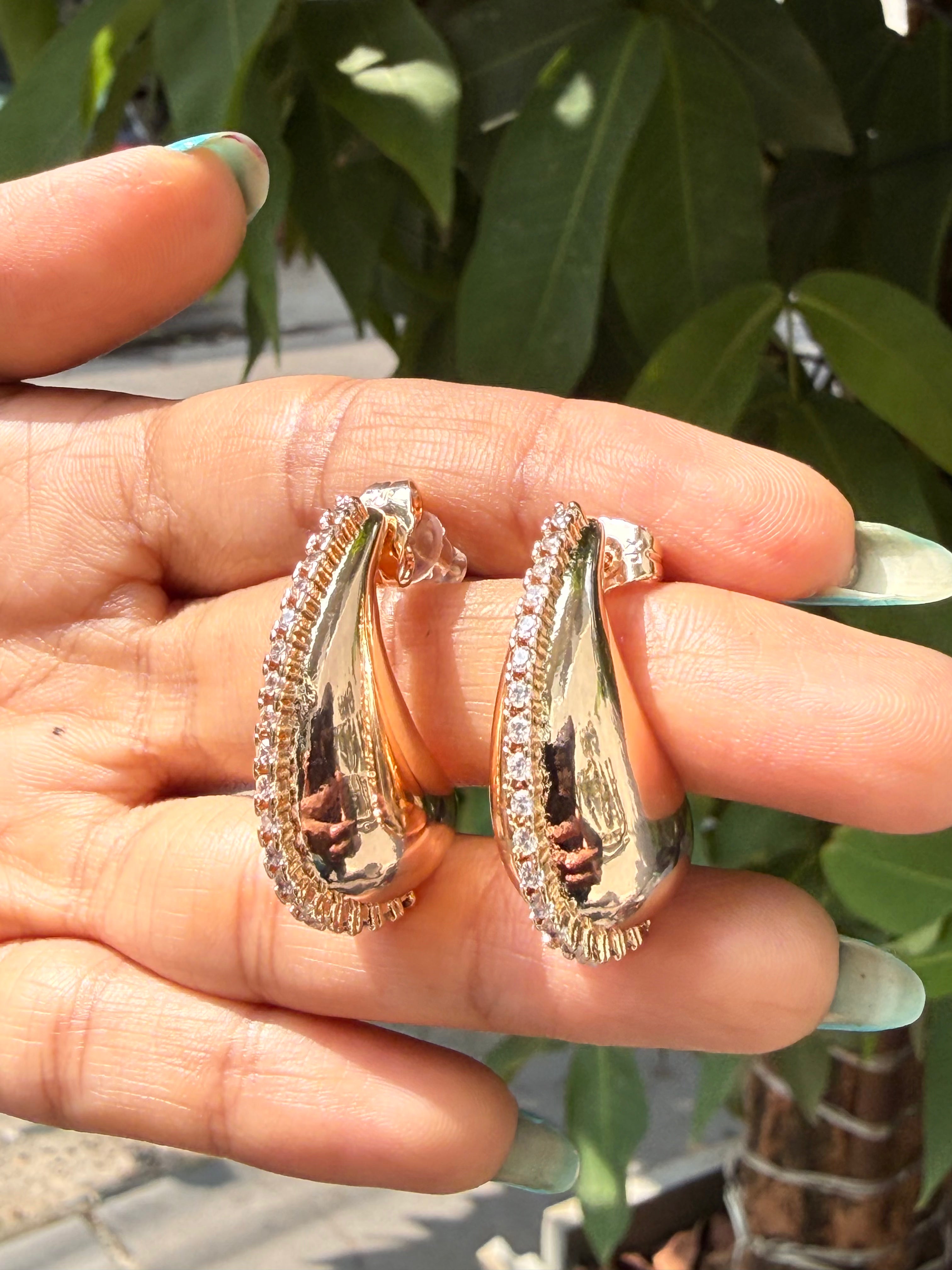 Gleaming Tear Drop Pave Stud Earrings