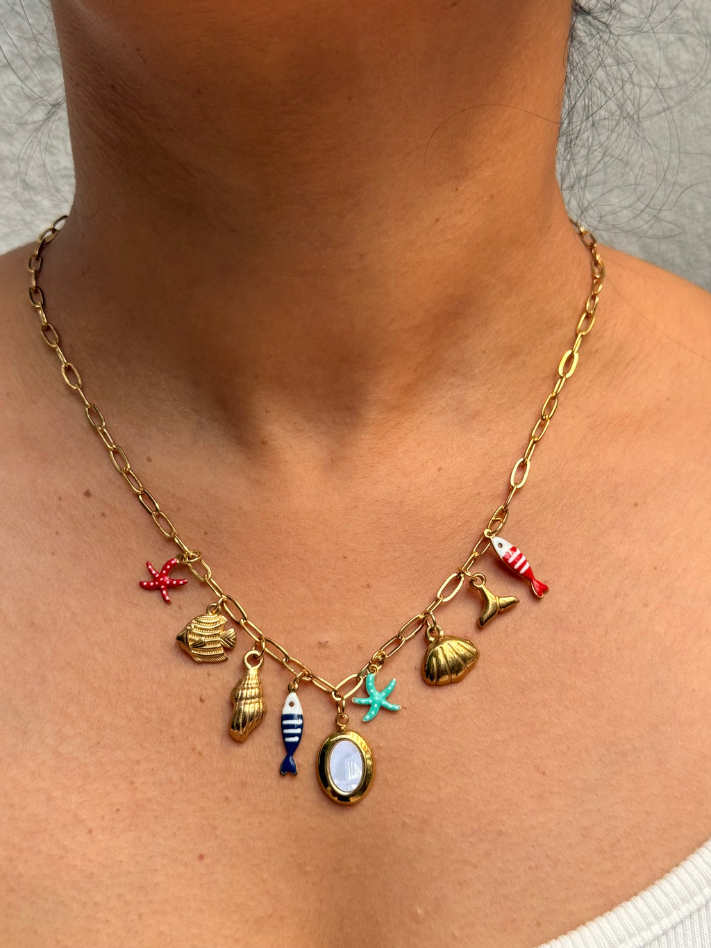 Gold Ocean Charm Necklace