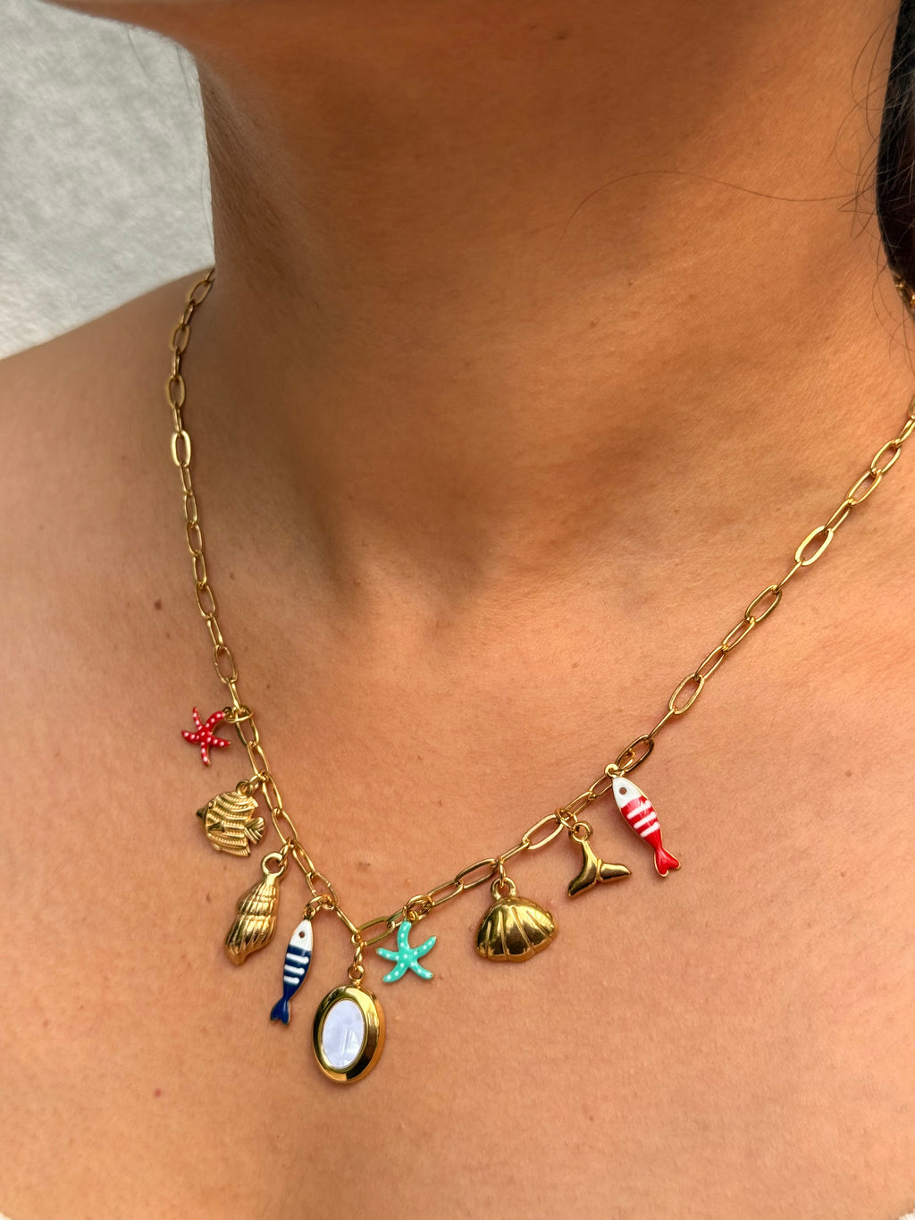 Gold Ocean Charm Necklace