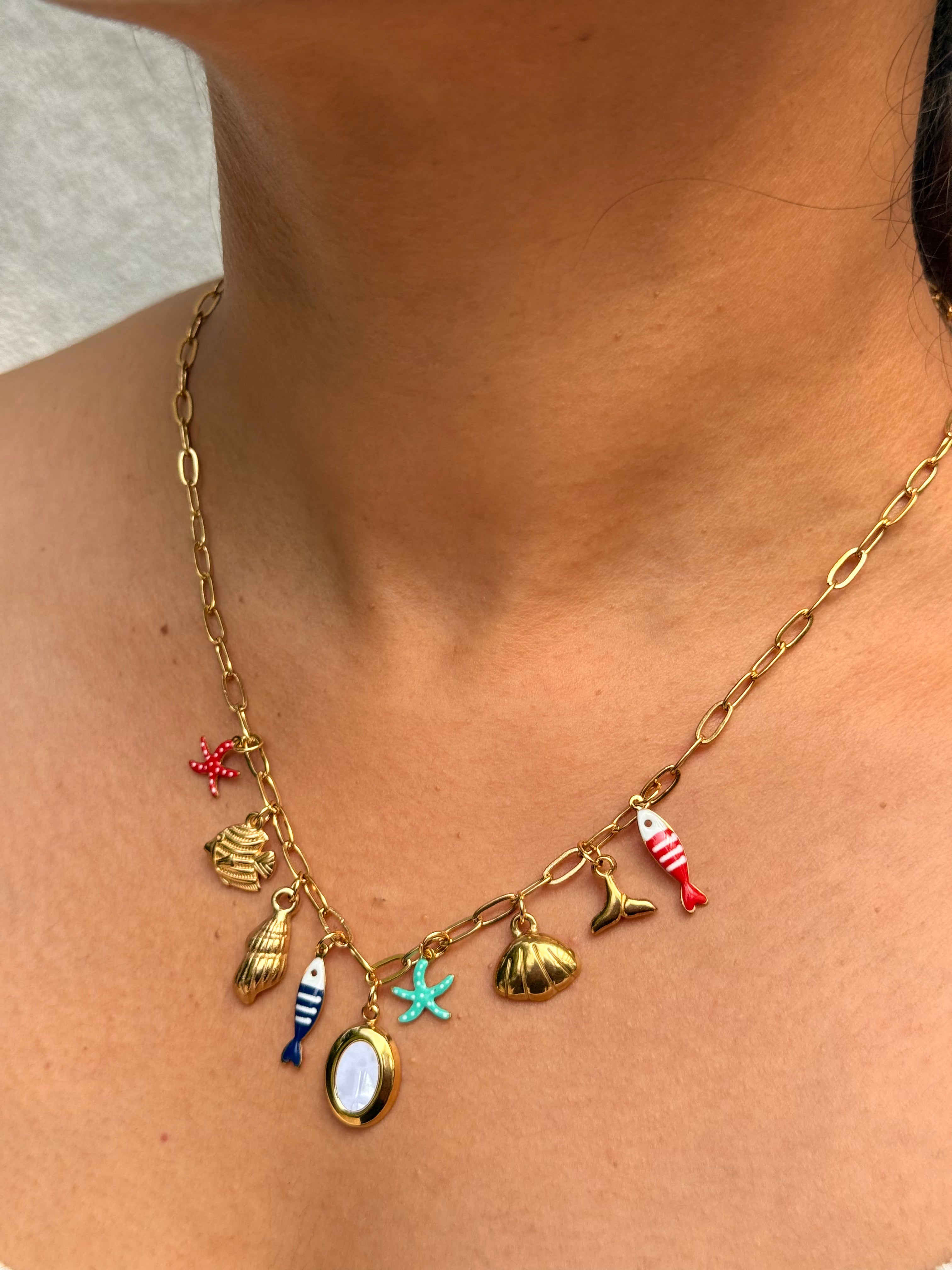 Gold Ocean Charm Necklace