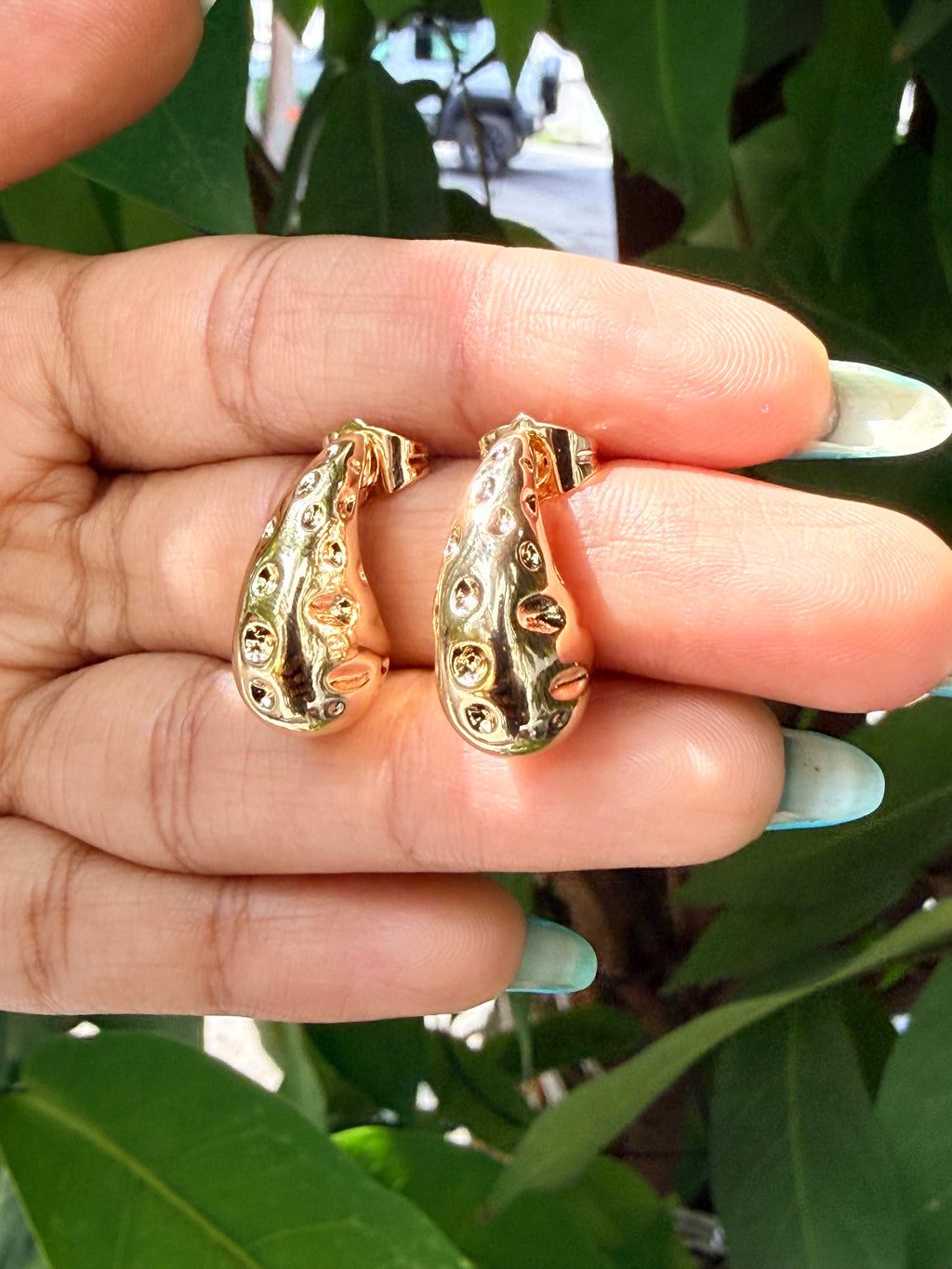 Molten Drop Textured Gold Stud Earrings