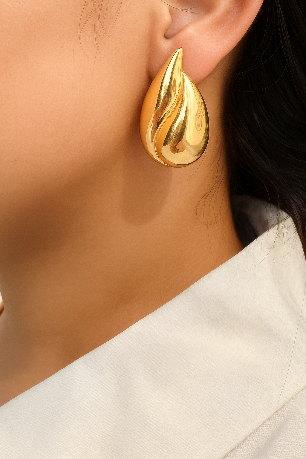 Statement Gold Tear Drop Earrings