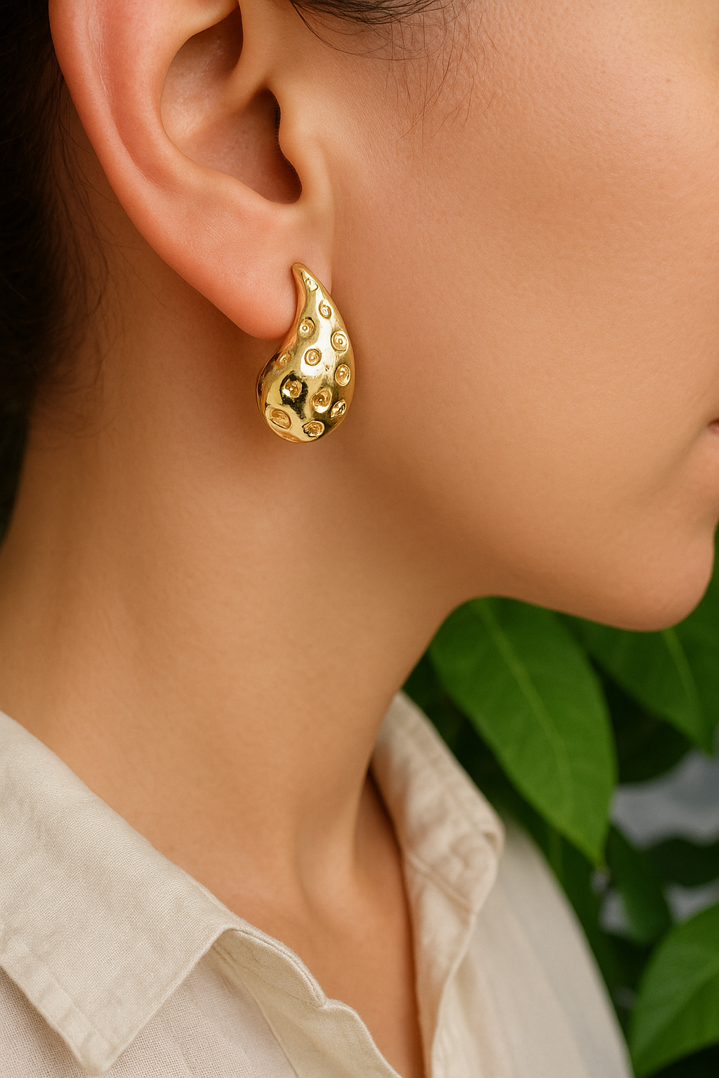 Molten Drop Textured Gold Stud Earrings
