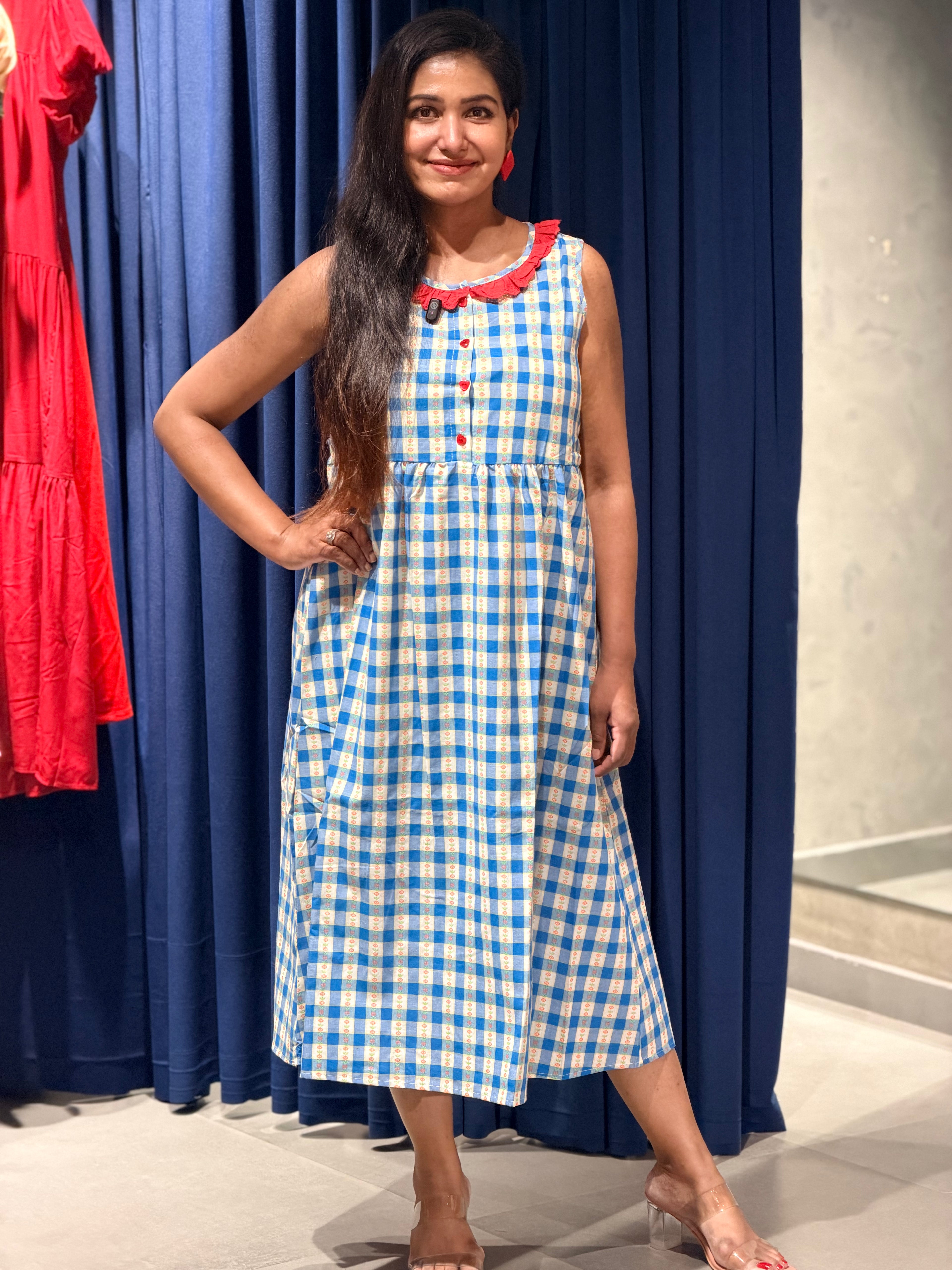 The Azure Gingham Ruffle Midi