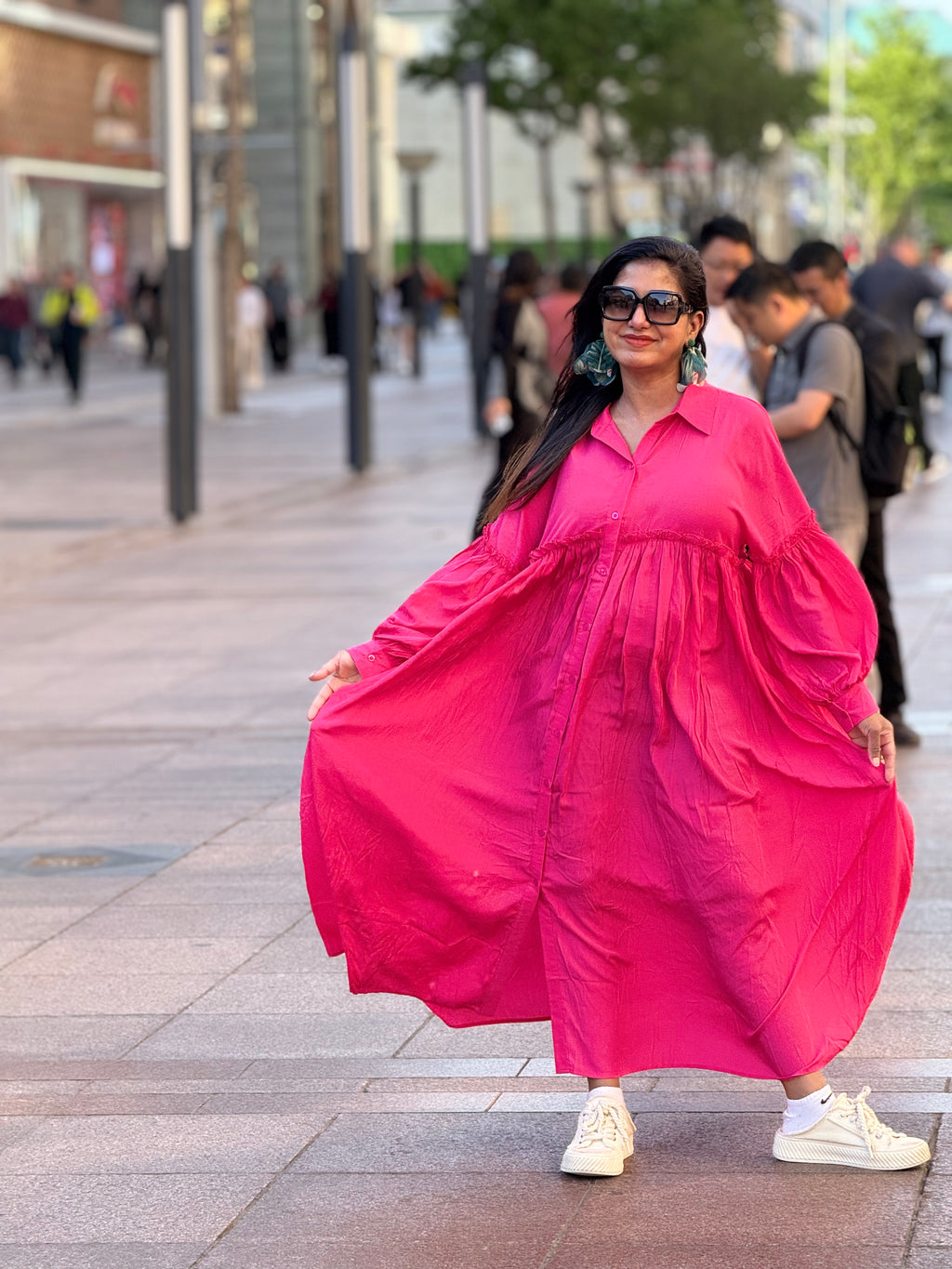 The Fuchsia Lantern-Sleeve Maxi
