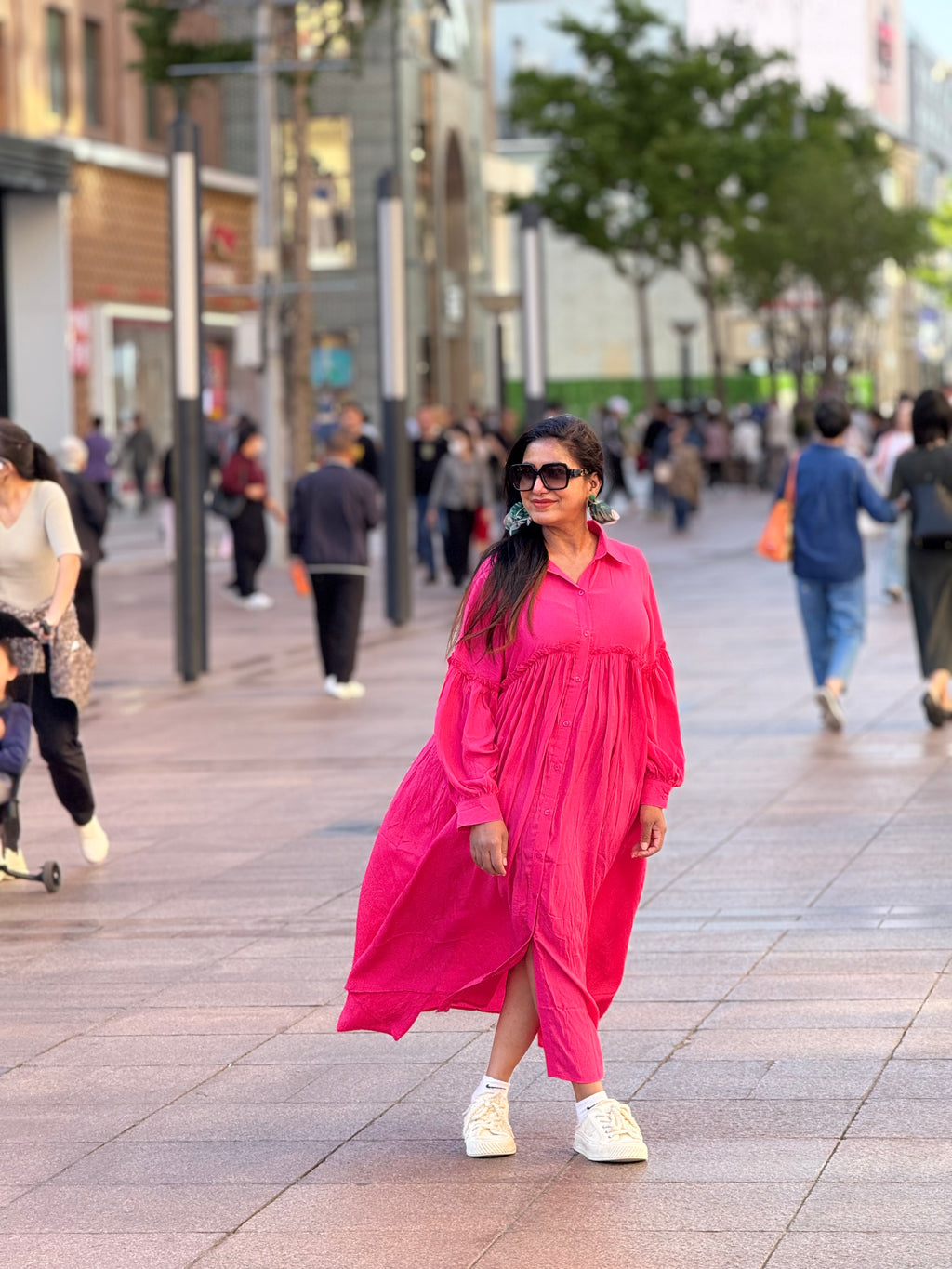 The Fuchsia Lantern-Sleeve Maxi
