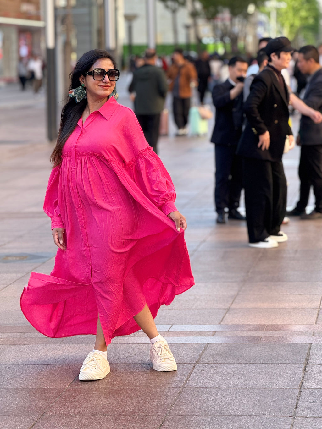 The Fuchsia Lantern-Sleeve Maxi