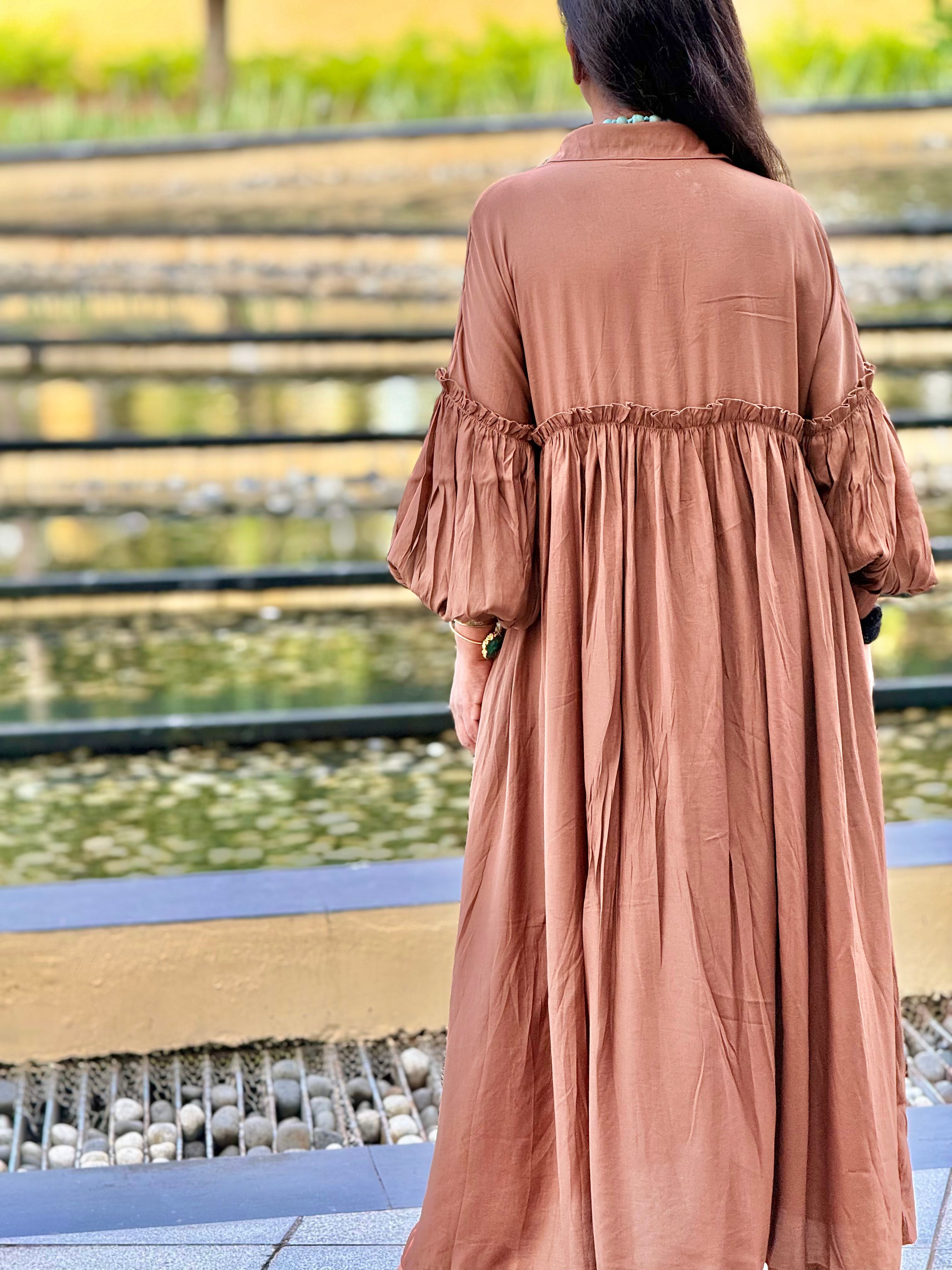 The Terracotta Lantern-Sleeve Maxi