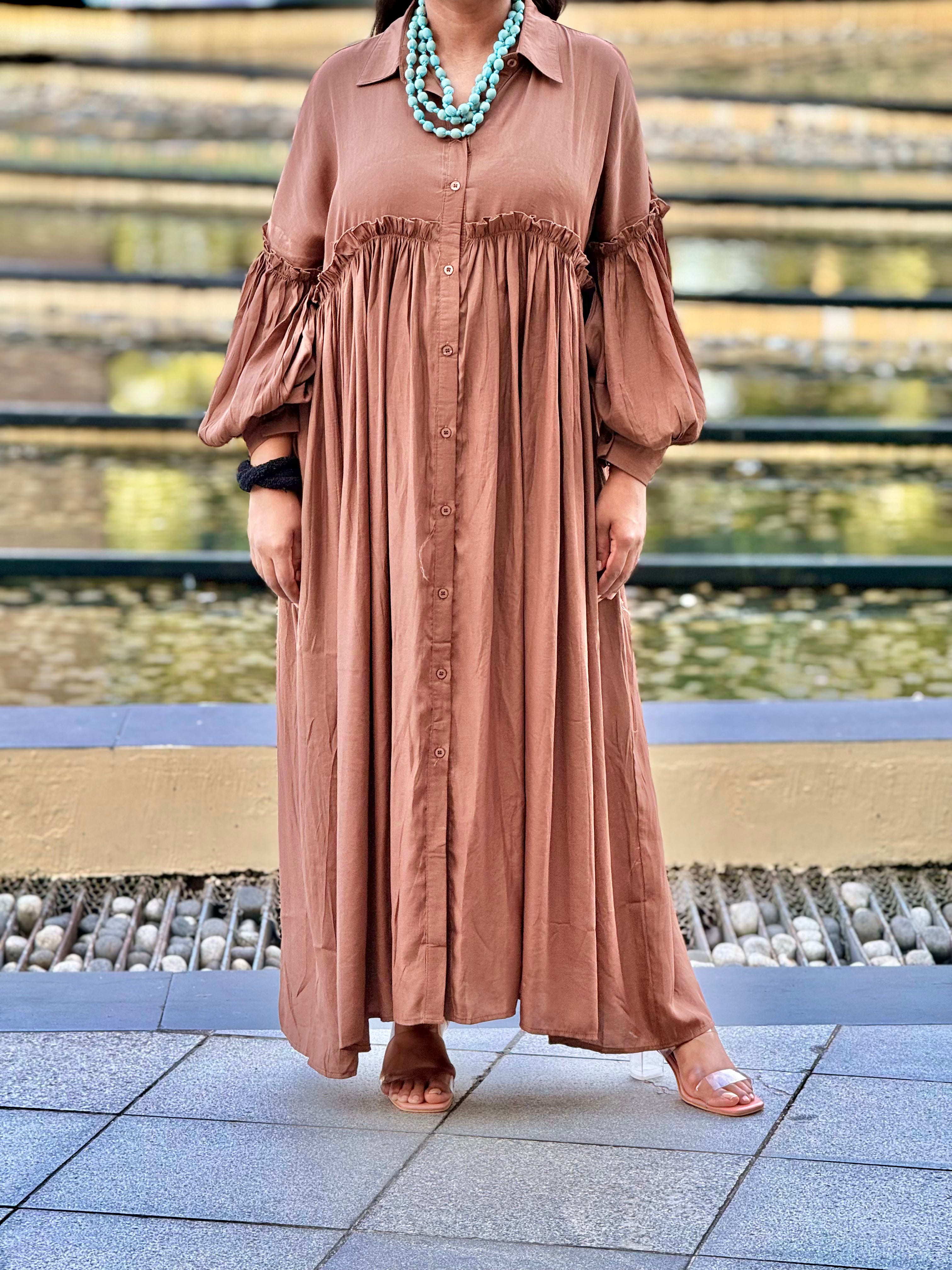 The Terracotta Lantern-Sleeve Maxi