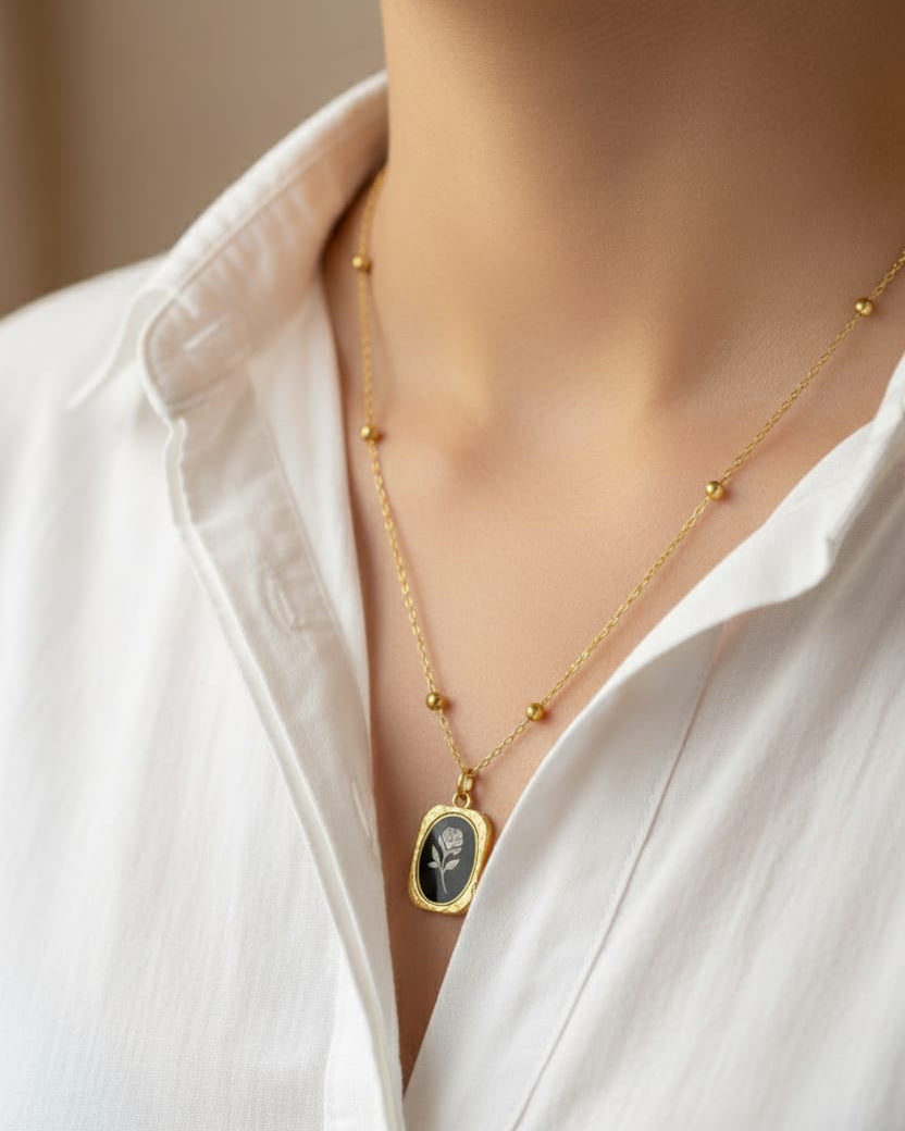 Midnight Rose Cameo Necklace