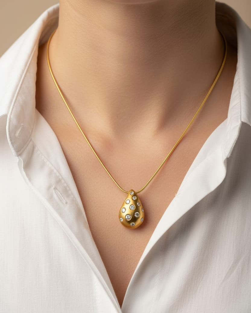 Textured Gold Teardrop Pendant Necklace