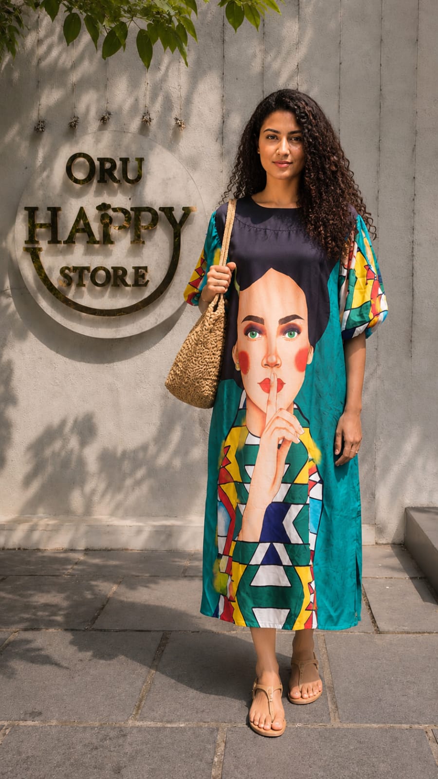 Artistic Printed Dress – Teal  blue &  Multicolour