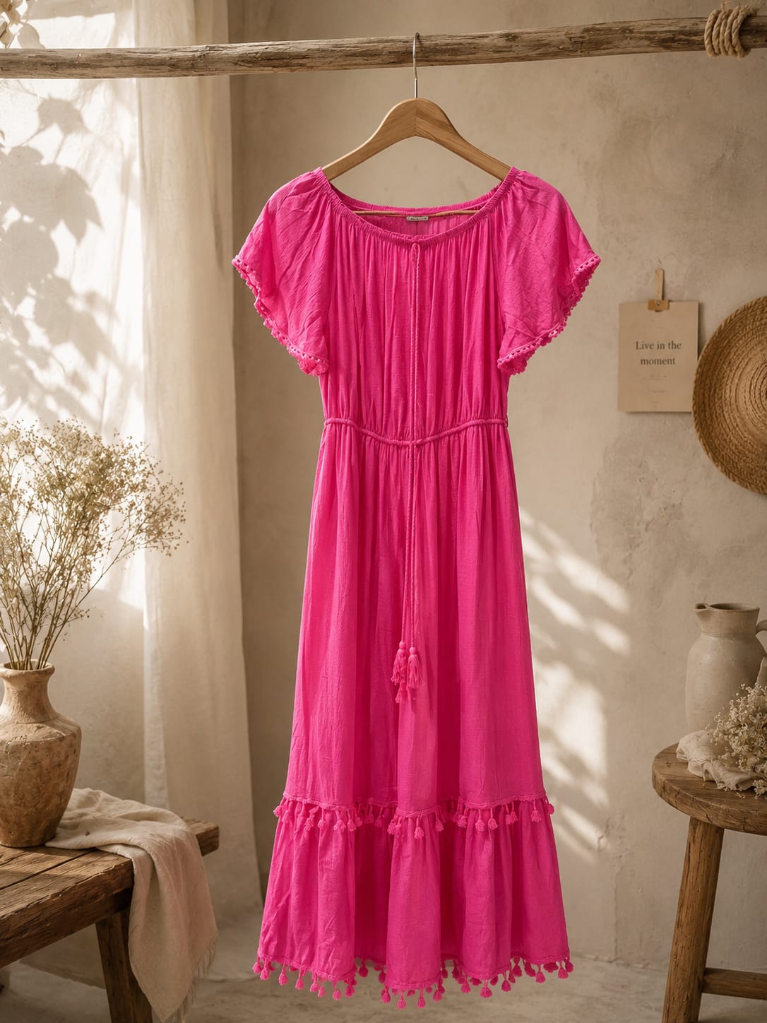 Pink Cotton-Blend Tiered Maxi Dress