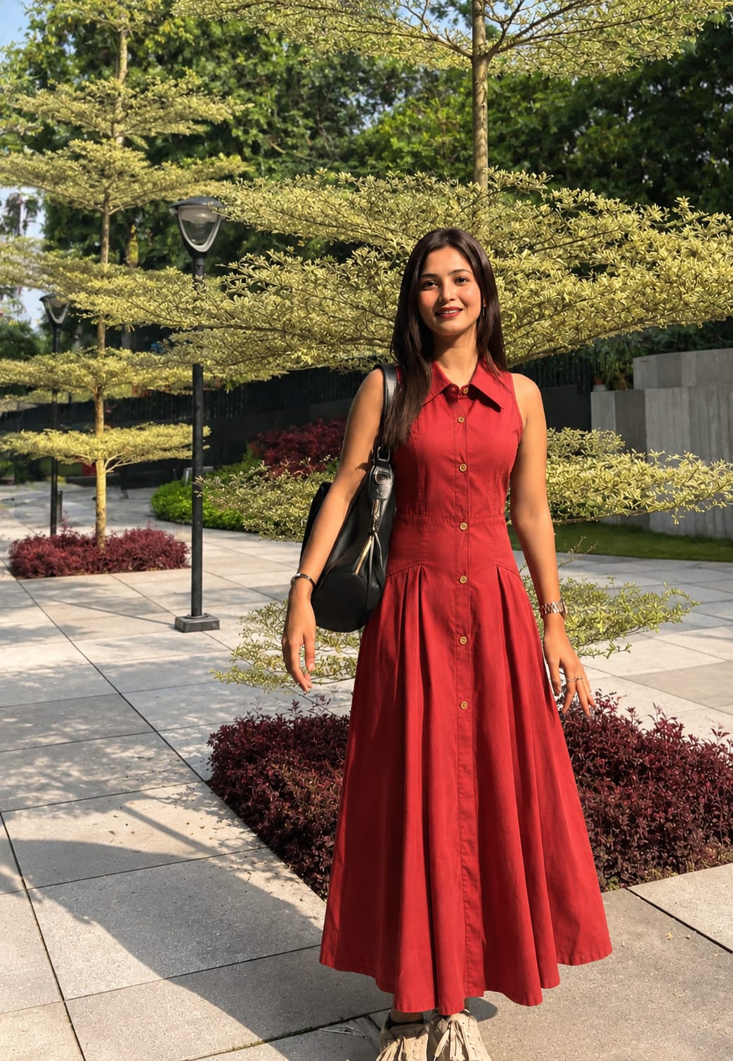 Sleeveless Collared Button-Down Midi Dress