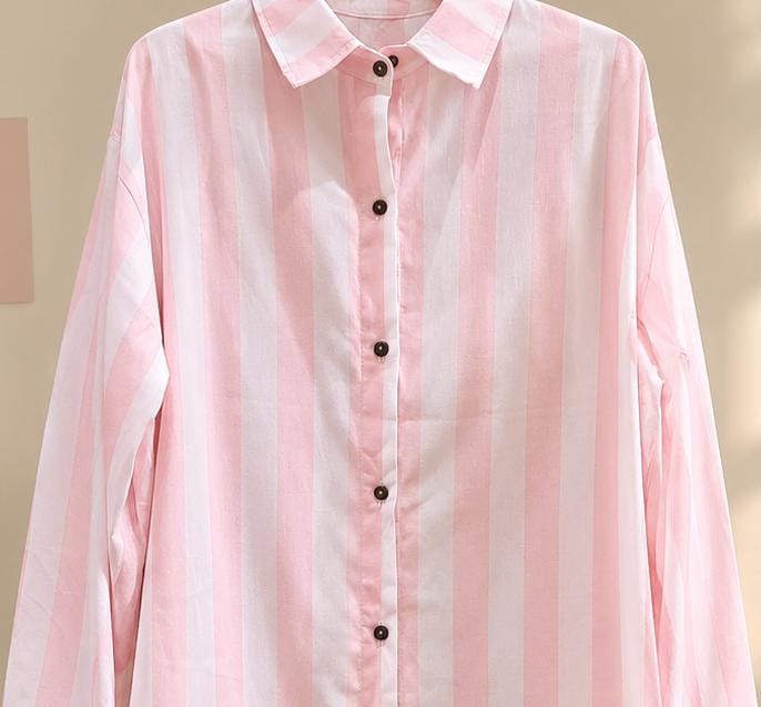 Pink & White Striped Button-Down Casual Shirt Tunic