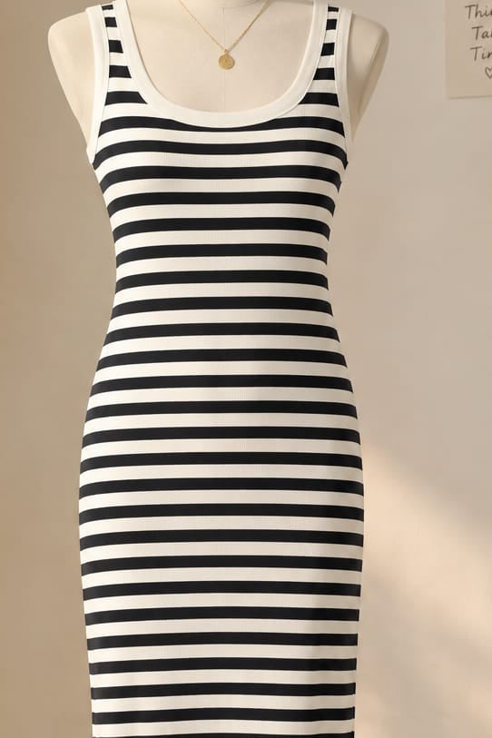 Striped Ribbed Bodycon Maxi Dress