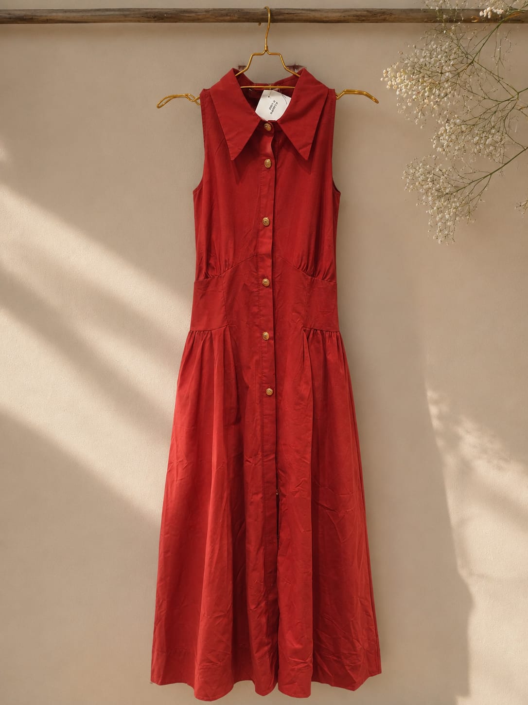 Sleeveless Collared Button-Down Midi Dress